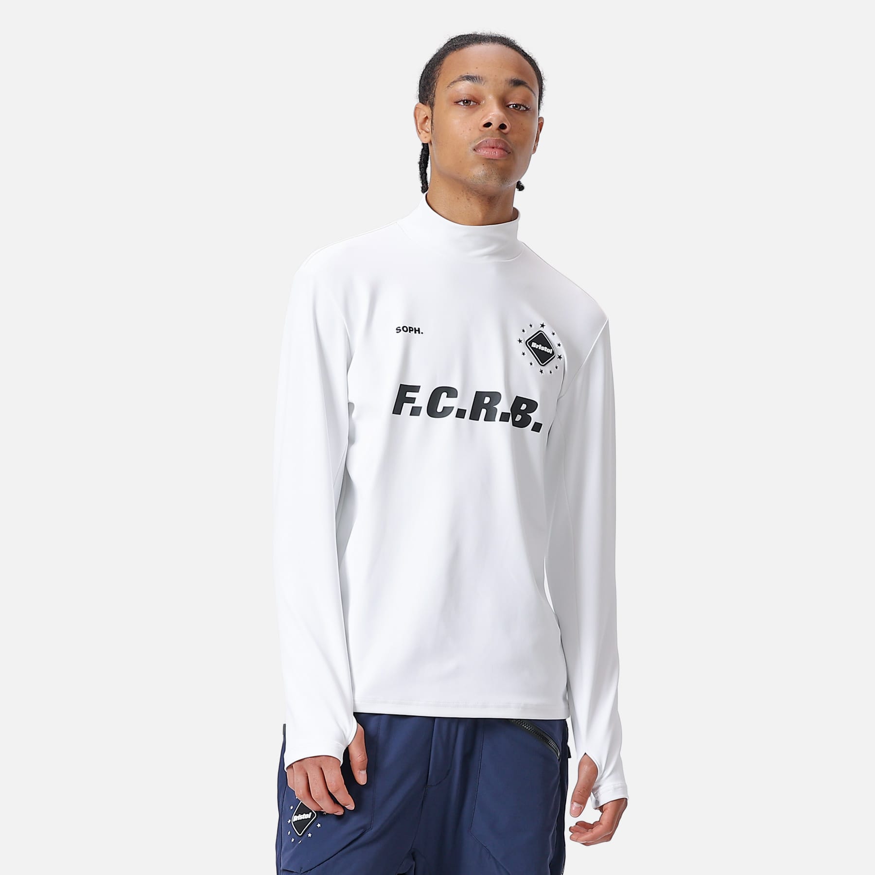 FCRB L/S WIND PROOF MOCK NECK TOP WHITETシャツ/カットソー(七分/長袖)