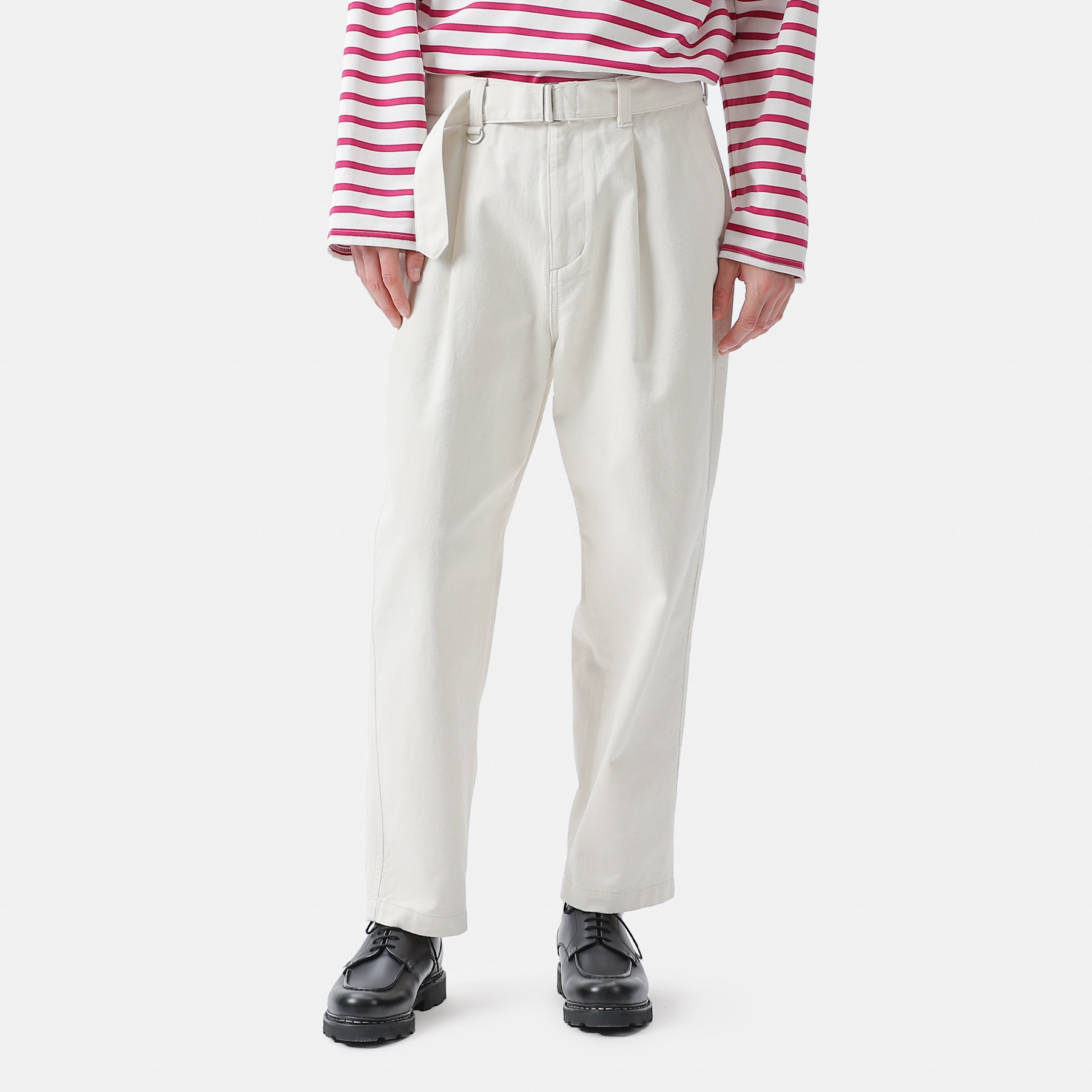 SOPH. | WIDE BELTED BAGGY TUCK TAPERED PANTS(M OFF WHITE):