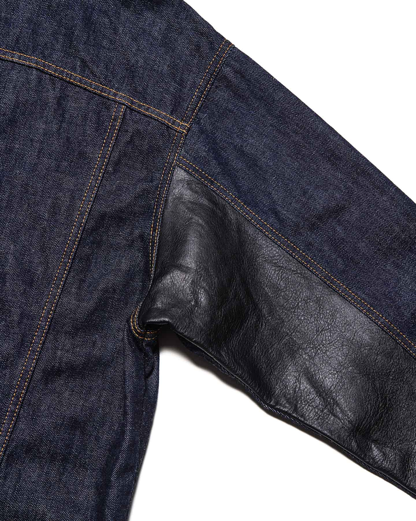 SOPH. | LEATHER ASSEMBLED DENIM TRUCKER JACKET(2 (M) INDIGO):