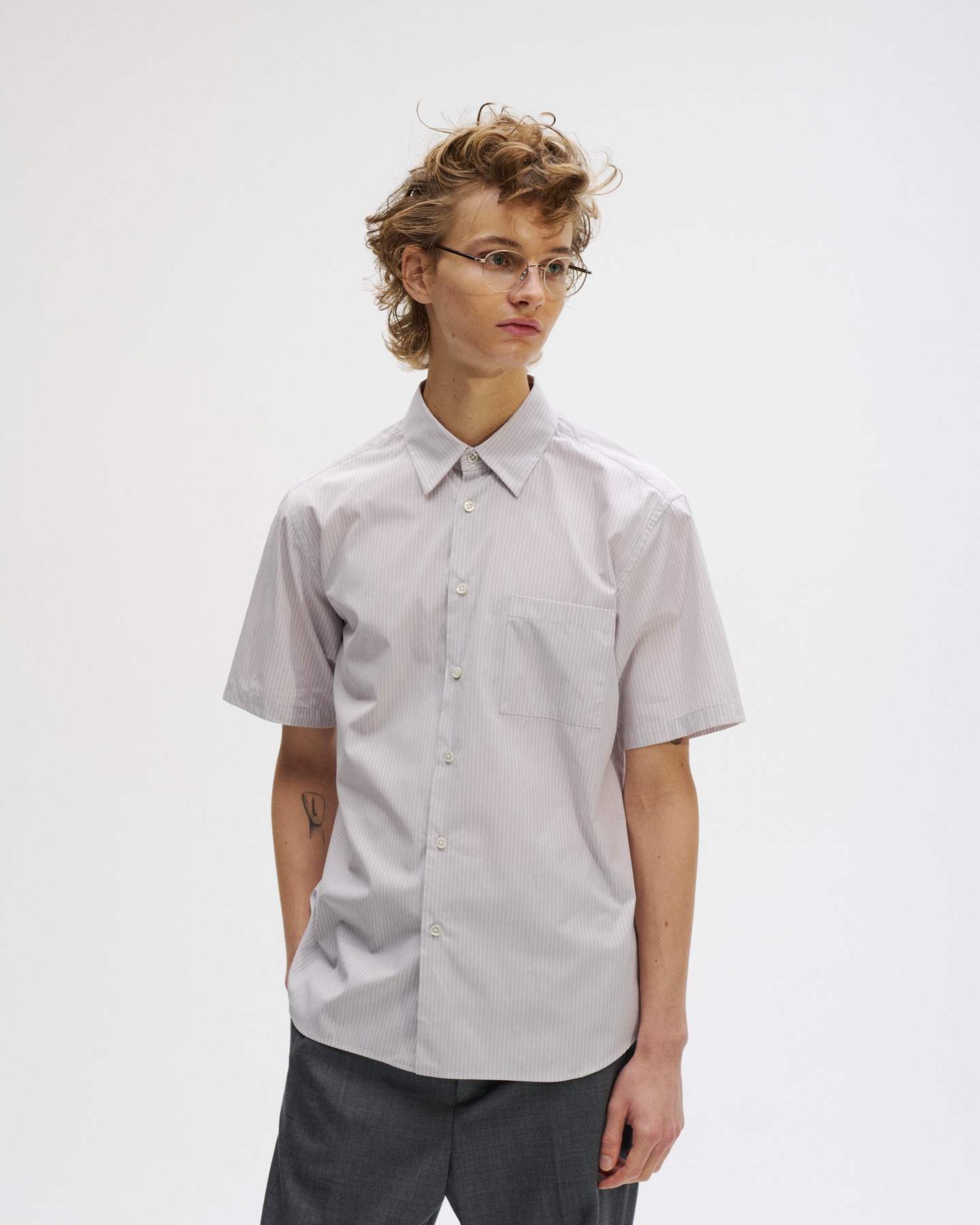 SOPH. | STRIPE REGULAR FIT S/S SHIRT(L GRAY STRIPE):