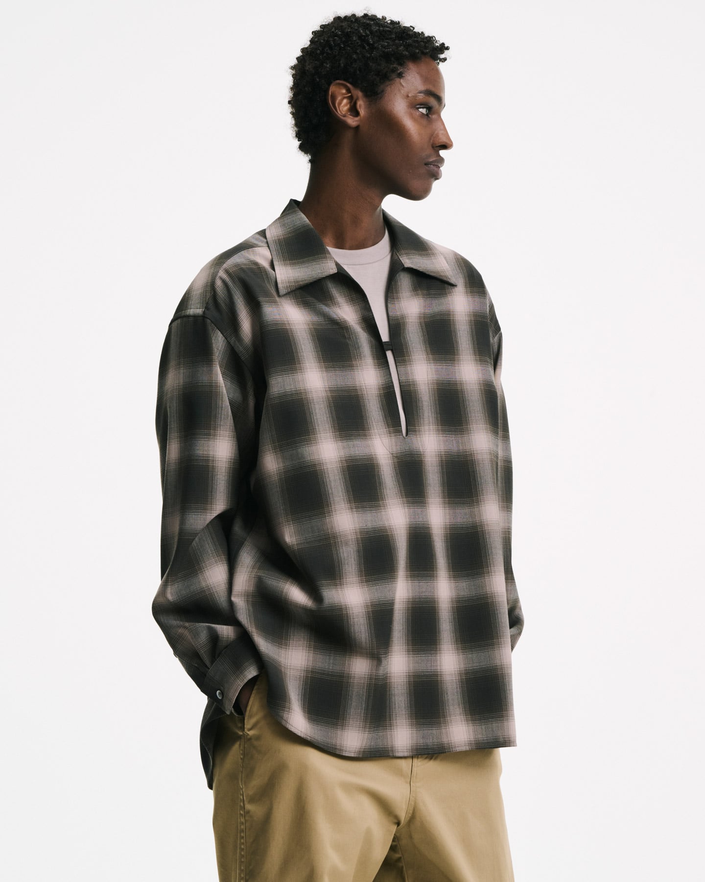 SOPH. | HIGH-TWIST OMBRE CHECK SKIPPER SHIRT(4 (XL) GRAY):