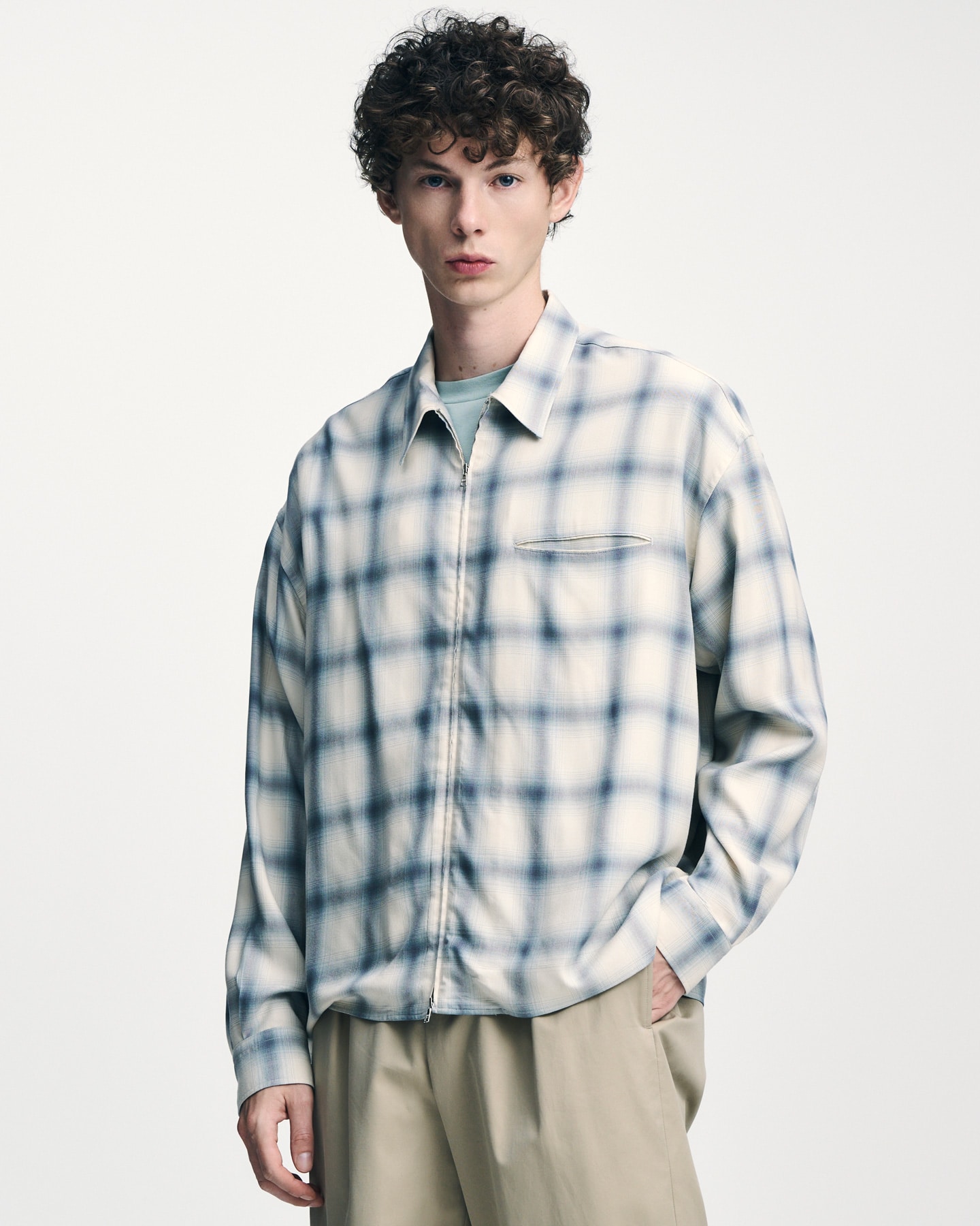 トップス OU SOPH. | DRAPE ZIP-UP SHIRT(4 (XL) OFF WHITE (CHECK)):