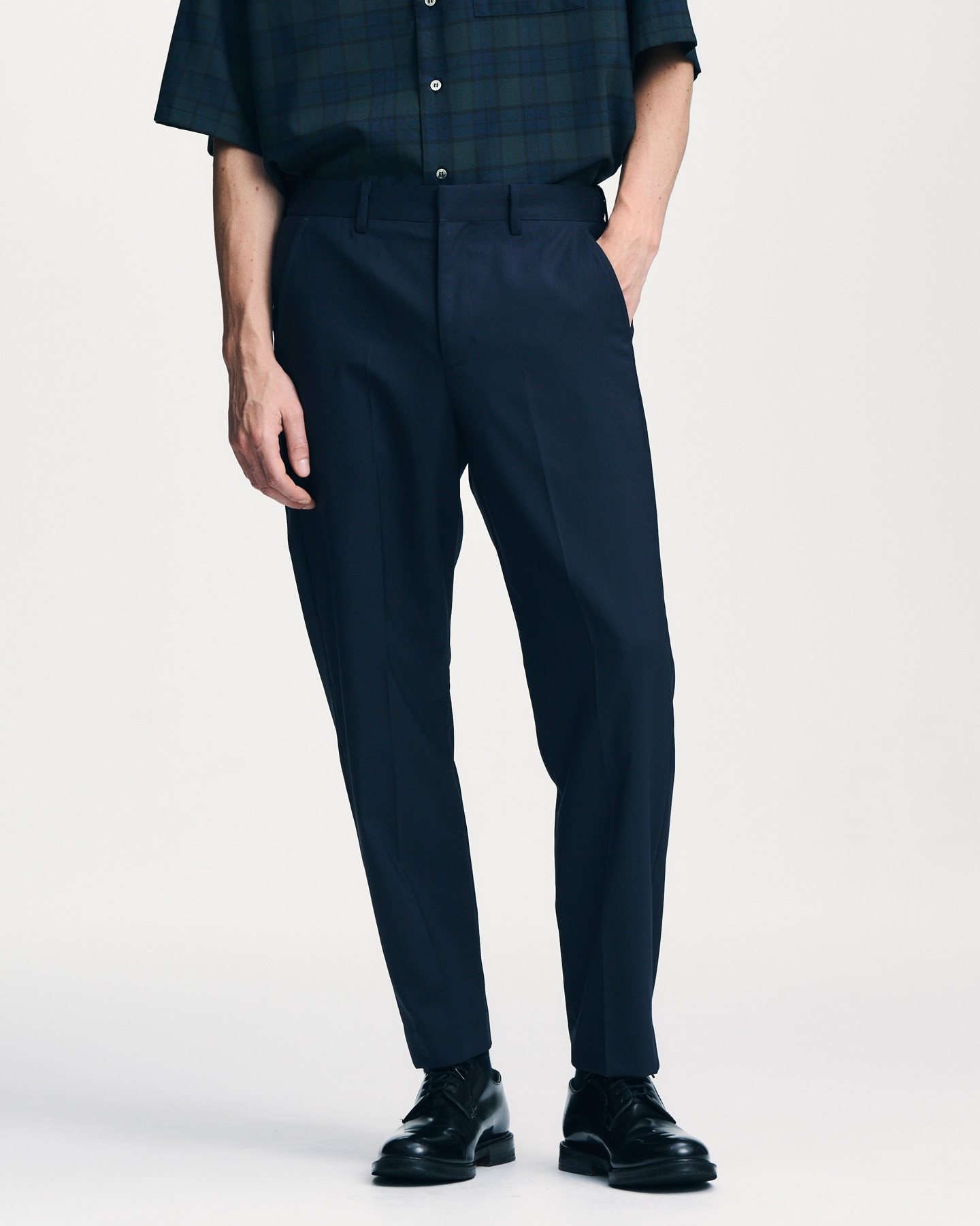 SOPH. | WOOL TROPICAL SHIRRING SLIM-FIT SLACKS(2 (M) NAVY):
