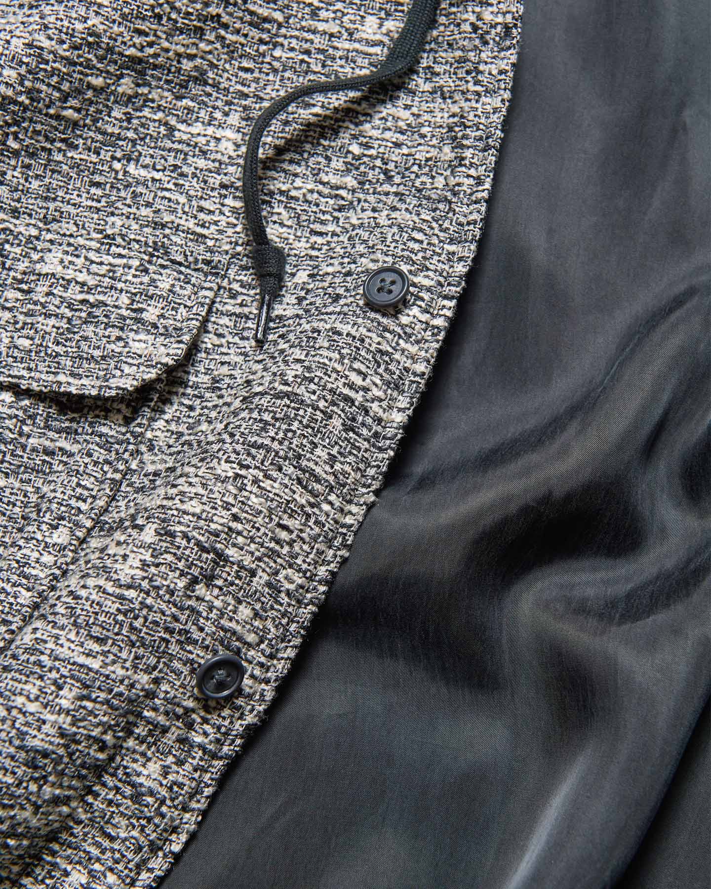 SOPH. | FANCY TWEED HOODED SHIRT(2 (M) B (BLACK / WHITE)):