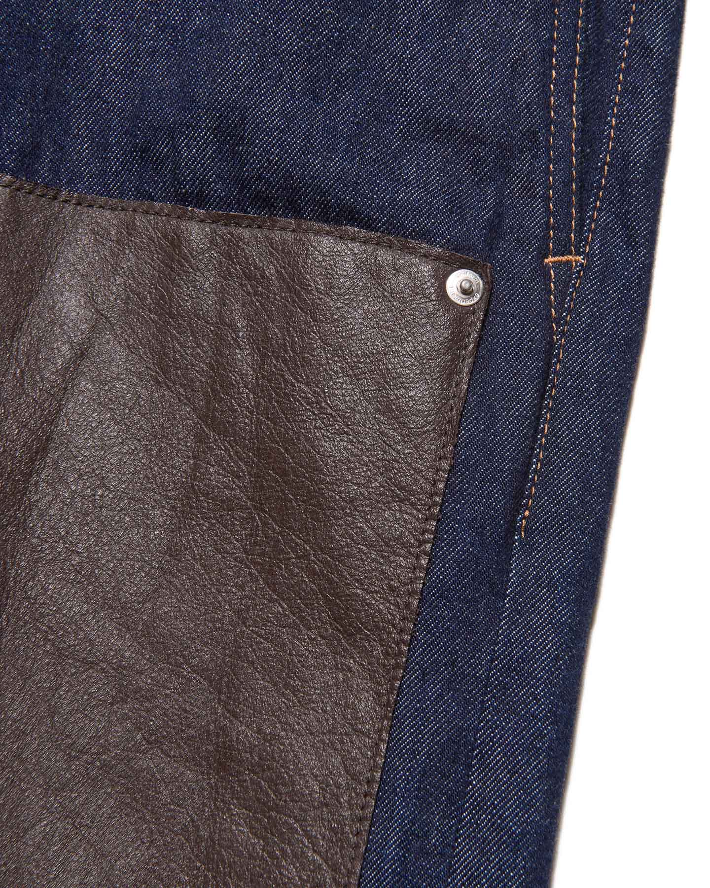 SOPH. | LEATHER DOUBLE KNEE DENIM PAINTER PANTS(5 (XXL) INDIGO): SOPH. | LEATHER DOUBLE KNEE DENIM PAINTER PANTS(5 (XXL) INDIGO):