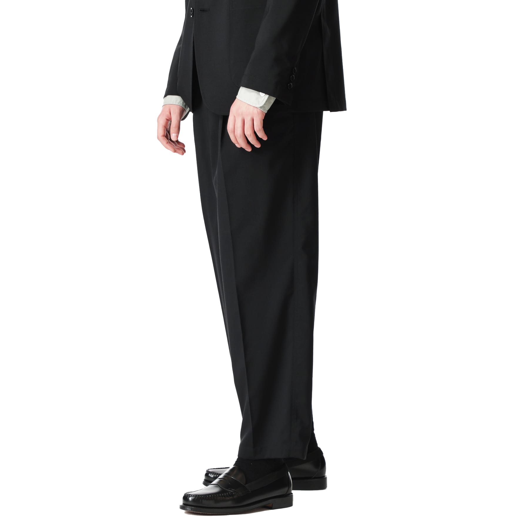 SOPH. | SOLOTEX TROPICAL STRETCH WOOL 2TUCK WIDE TAPERED PANTS(M BLACK):