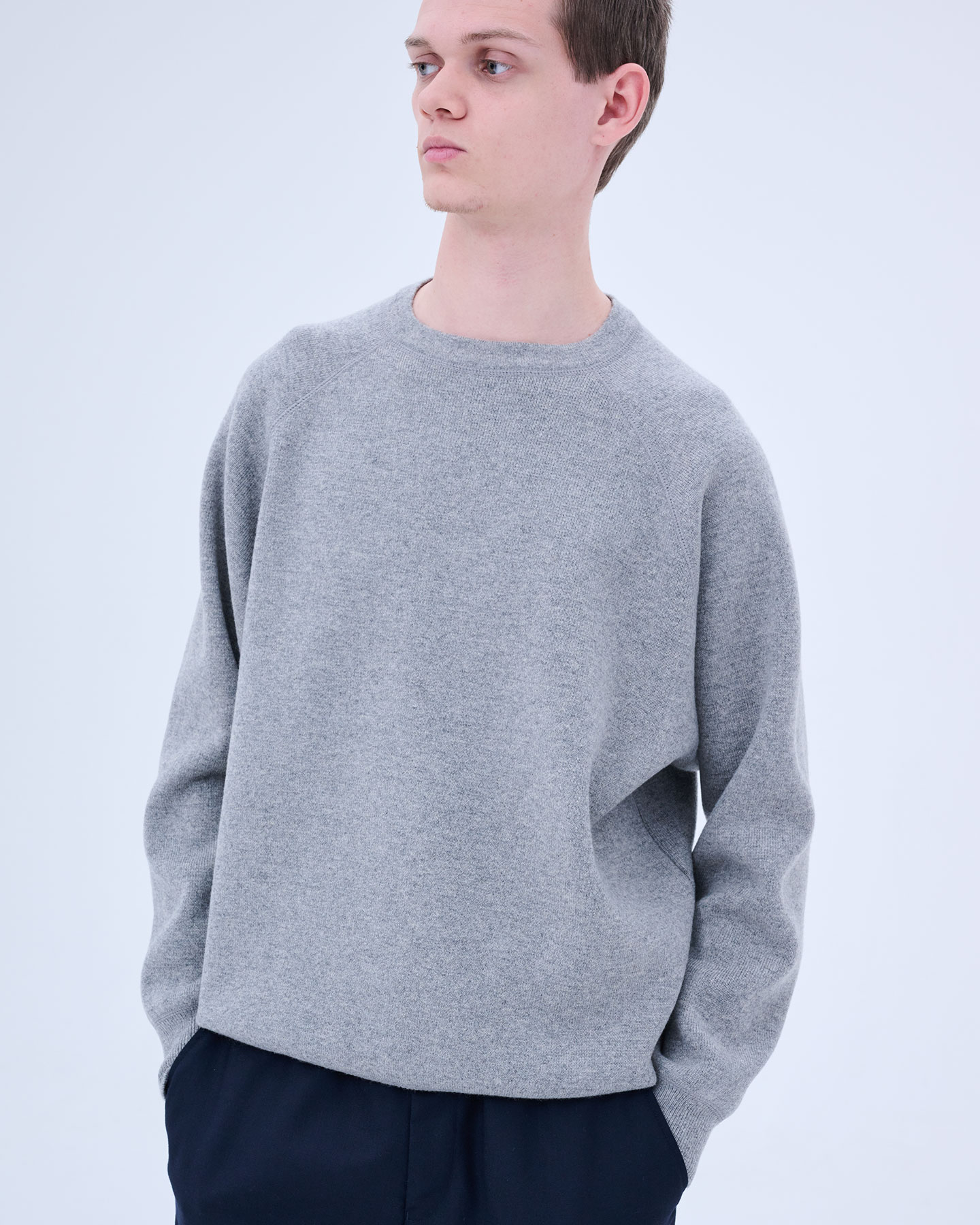 SOPH. | CASHMERE DOUBLE FACE CREWNECK KNIT(M LIGHT GRAY):