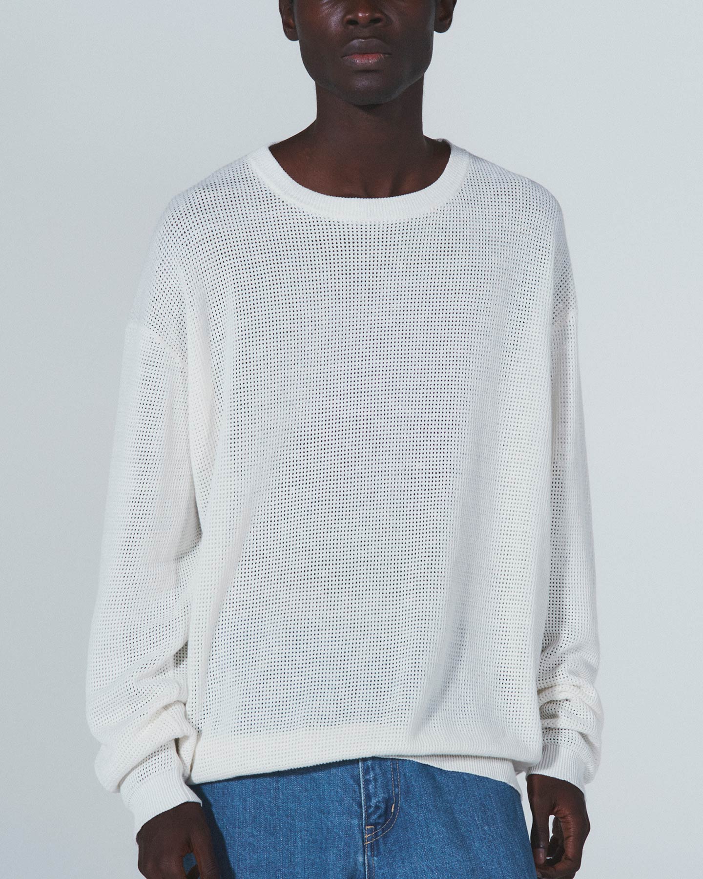 SOPH. | LINEN MESH OVERSIZED CREWNECK KNIT(M BLACK):