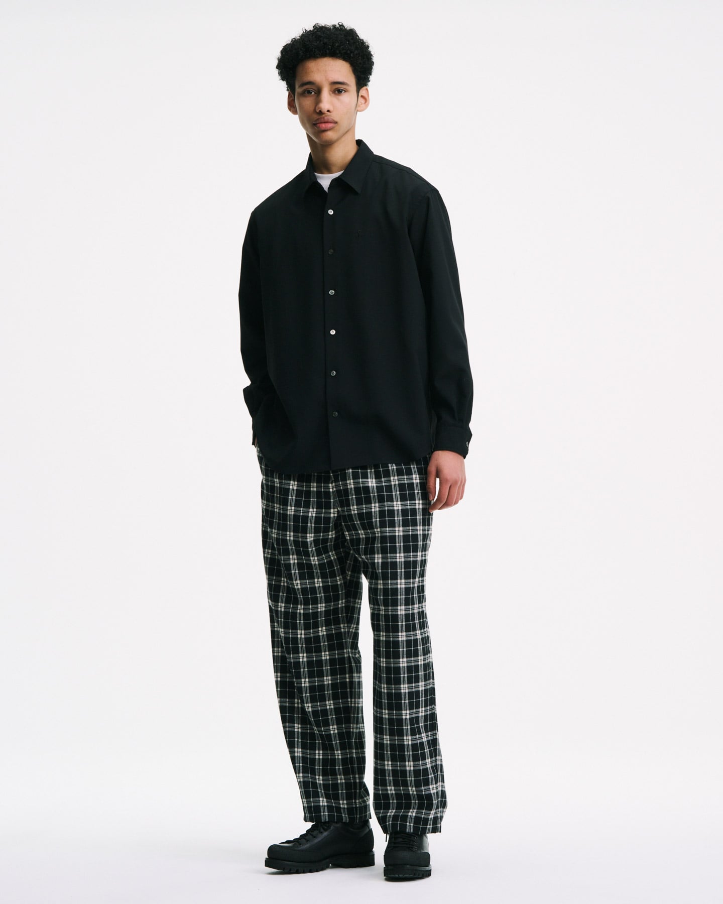 SOPH. | SAXONY WOOL CHECK RELAX-FIT TUCK SLACKS(2 (M) A(BLACK CHECK)):