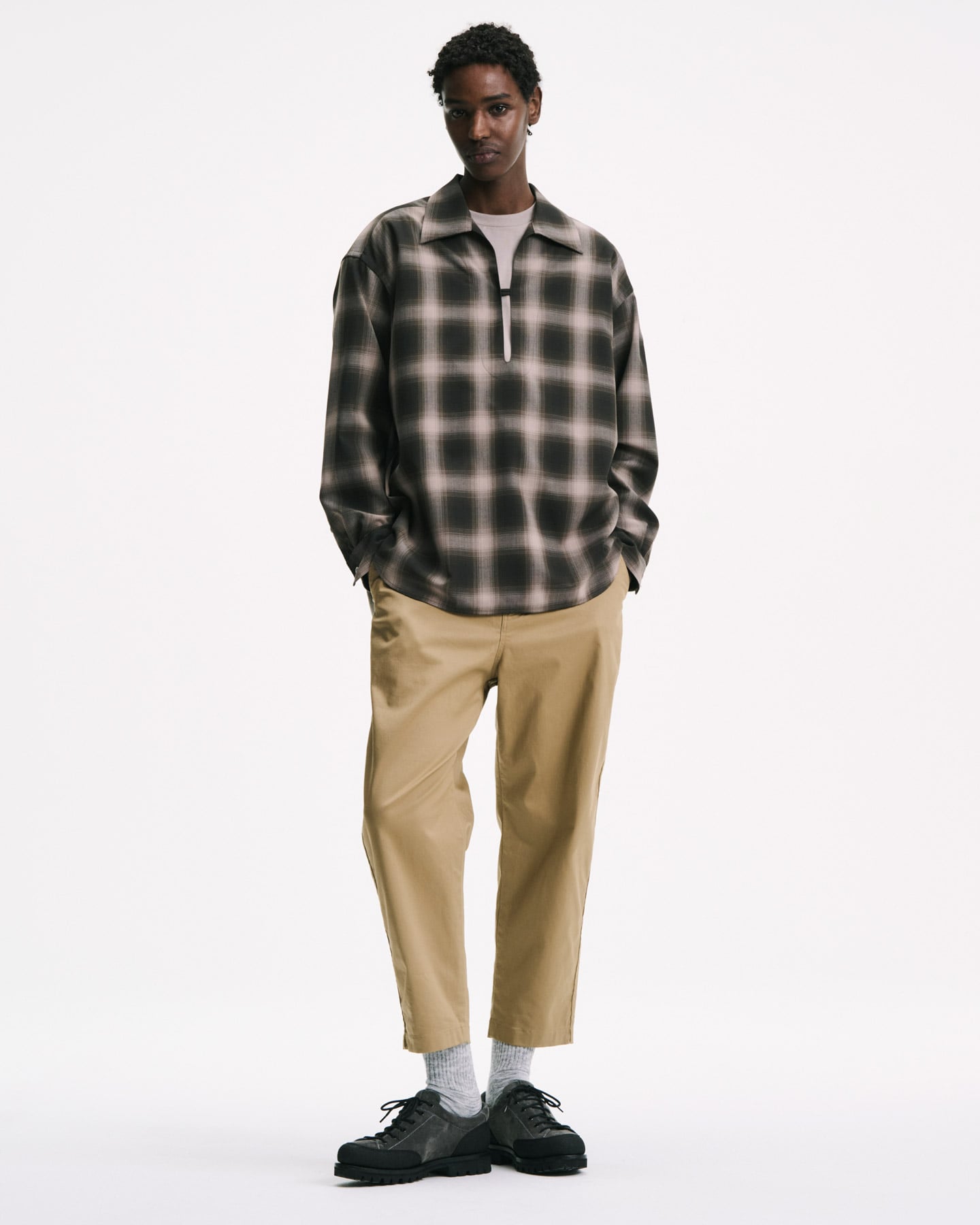 SOPH. | HIGH-TWIST OMBRE CHECK SKIPPER SHIRT(4 (XL) GRAY):
