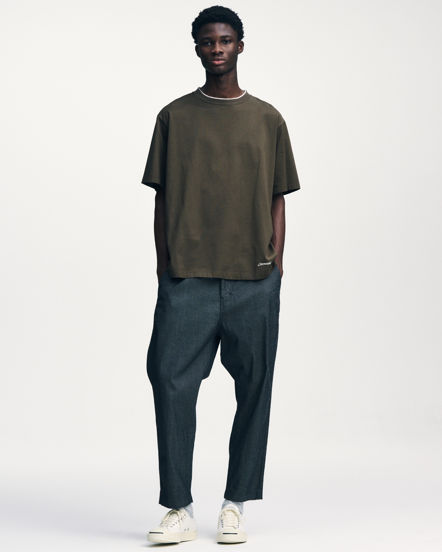 SOPH. | STRETCH DENIM TAPERED CROPPED PANTS(2 (M) BLACK):