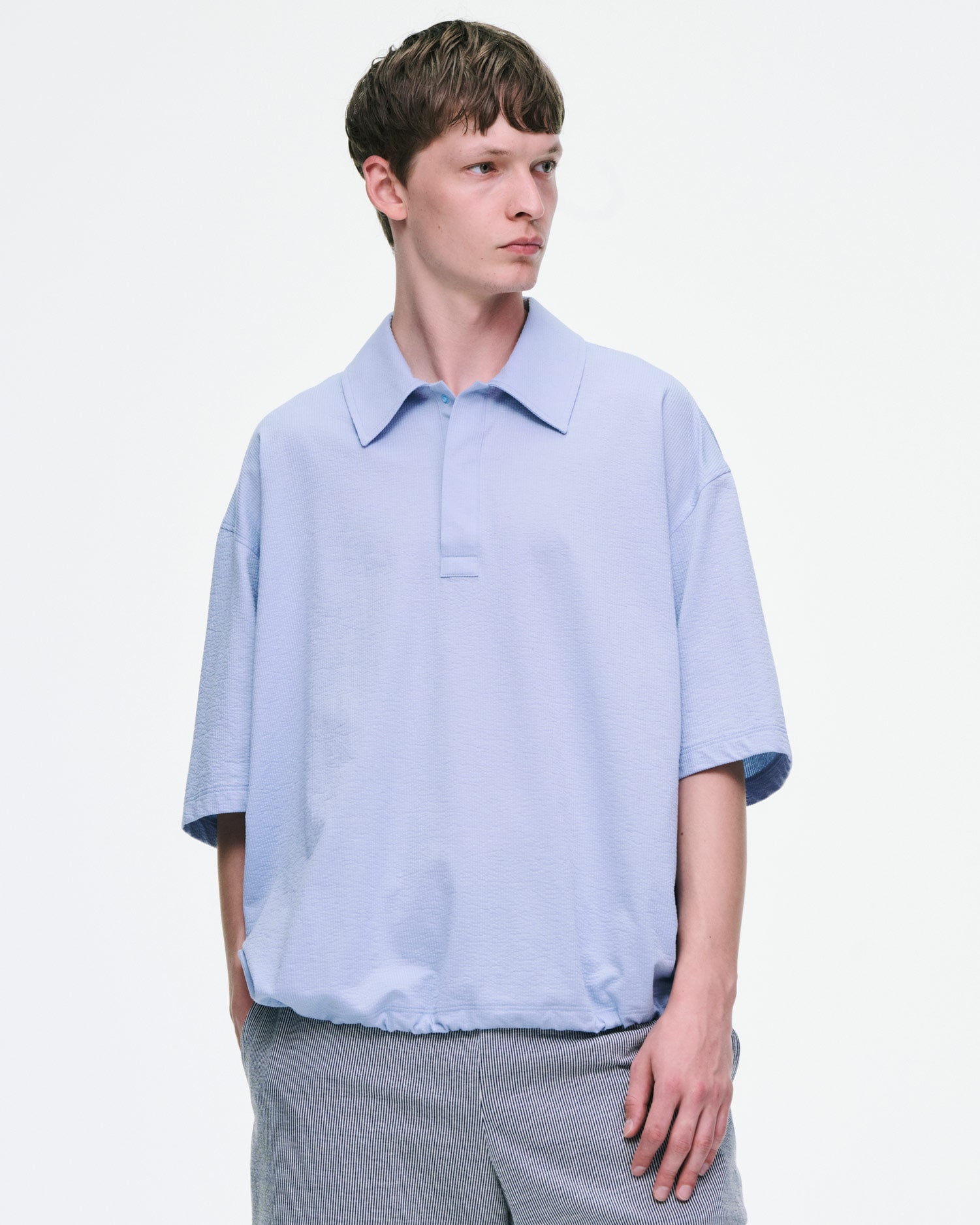 SOPH. | STRETCH SUCKER S/S POLO SHIRT(2 (M) A (BLACK STRIPE)):