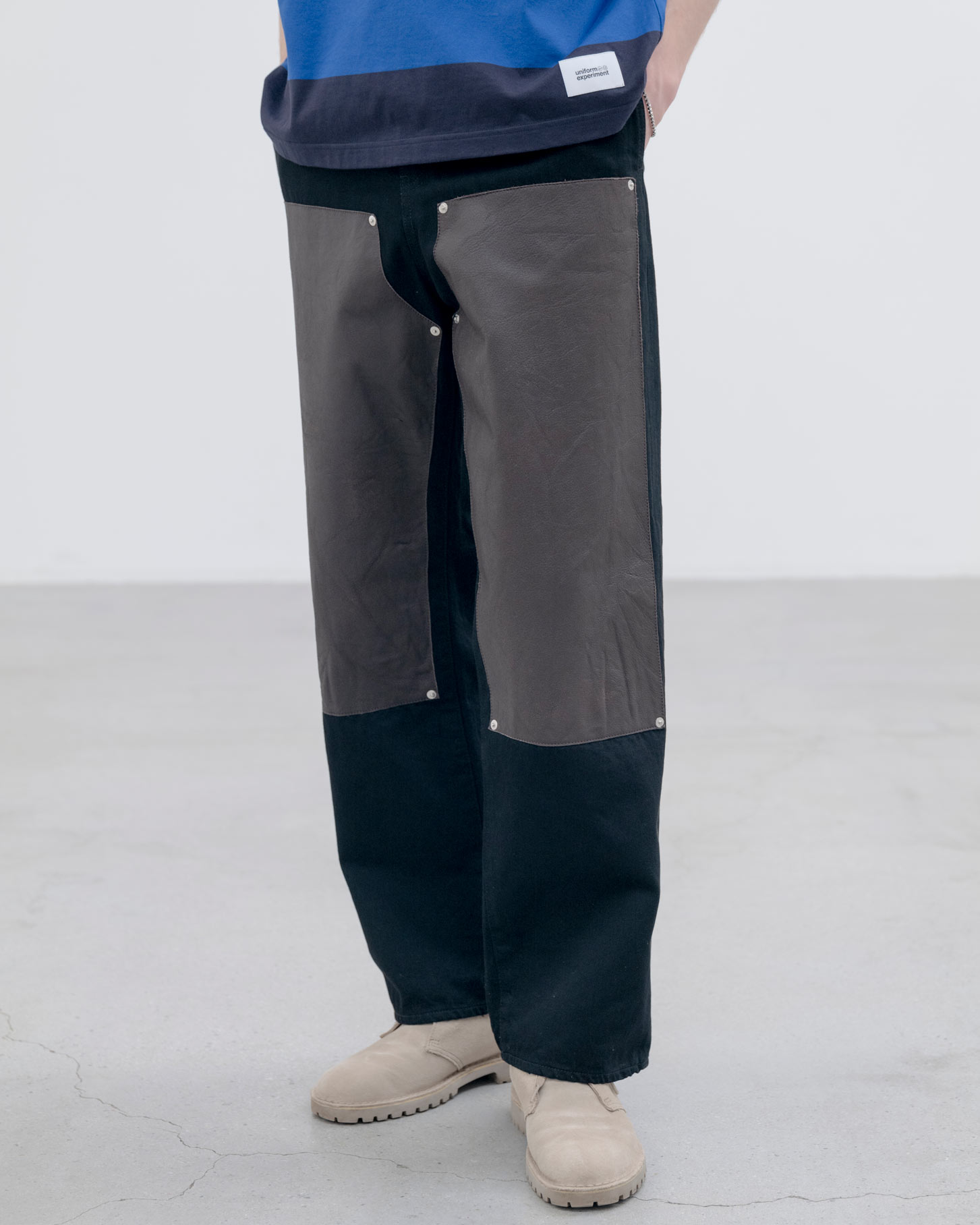 SOPH. | LEATHER DOUBLE KNEE DENIM PAINTER PANTS(5 (XXL) INDIGO):
