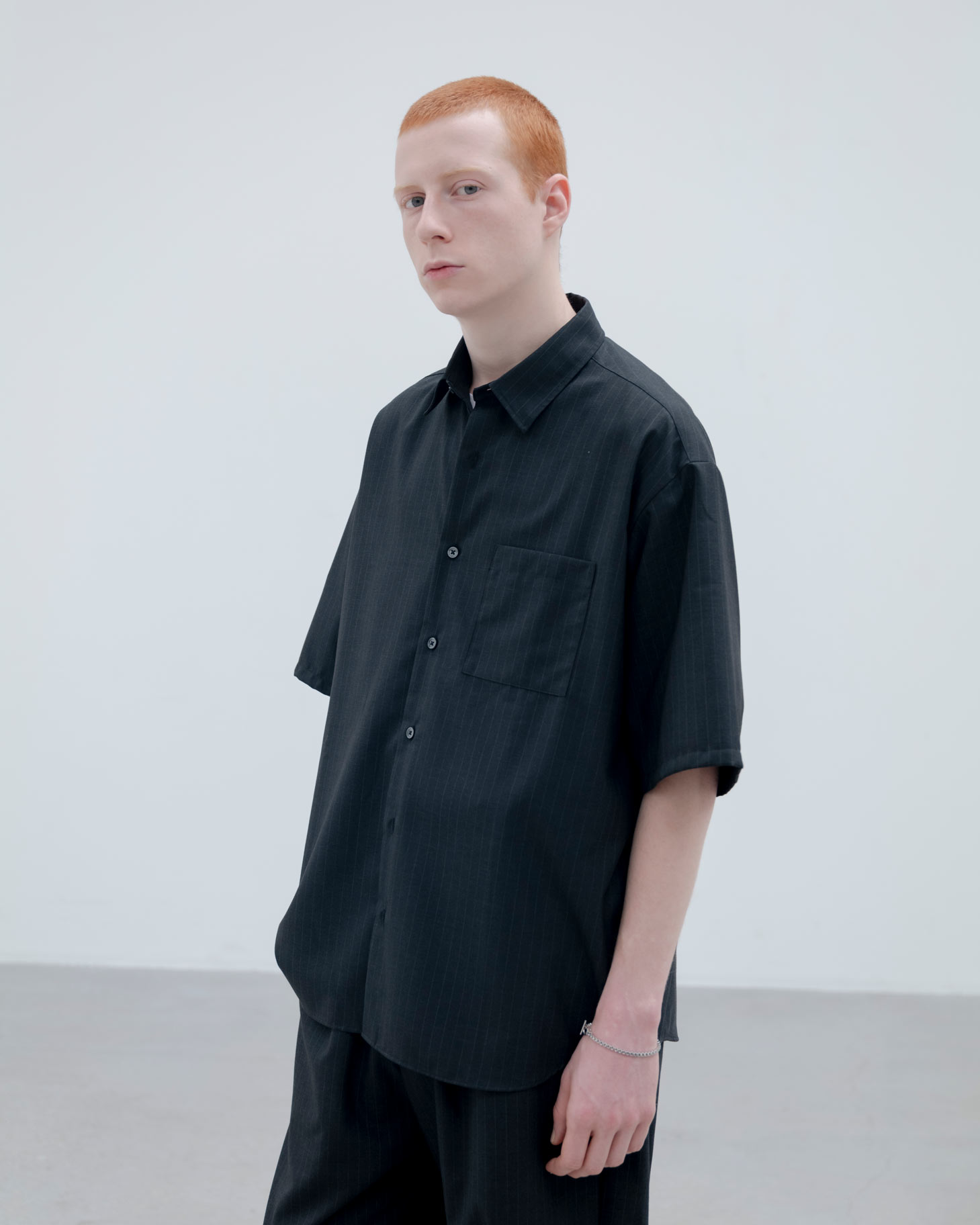 SOPH. | STRETCH WOOL RELAX-FIT S/S SHIRT(2 (M) A (BLACK STRIPE)):