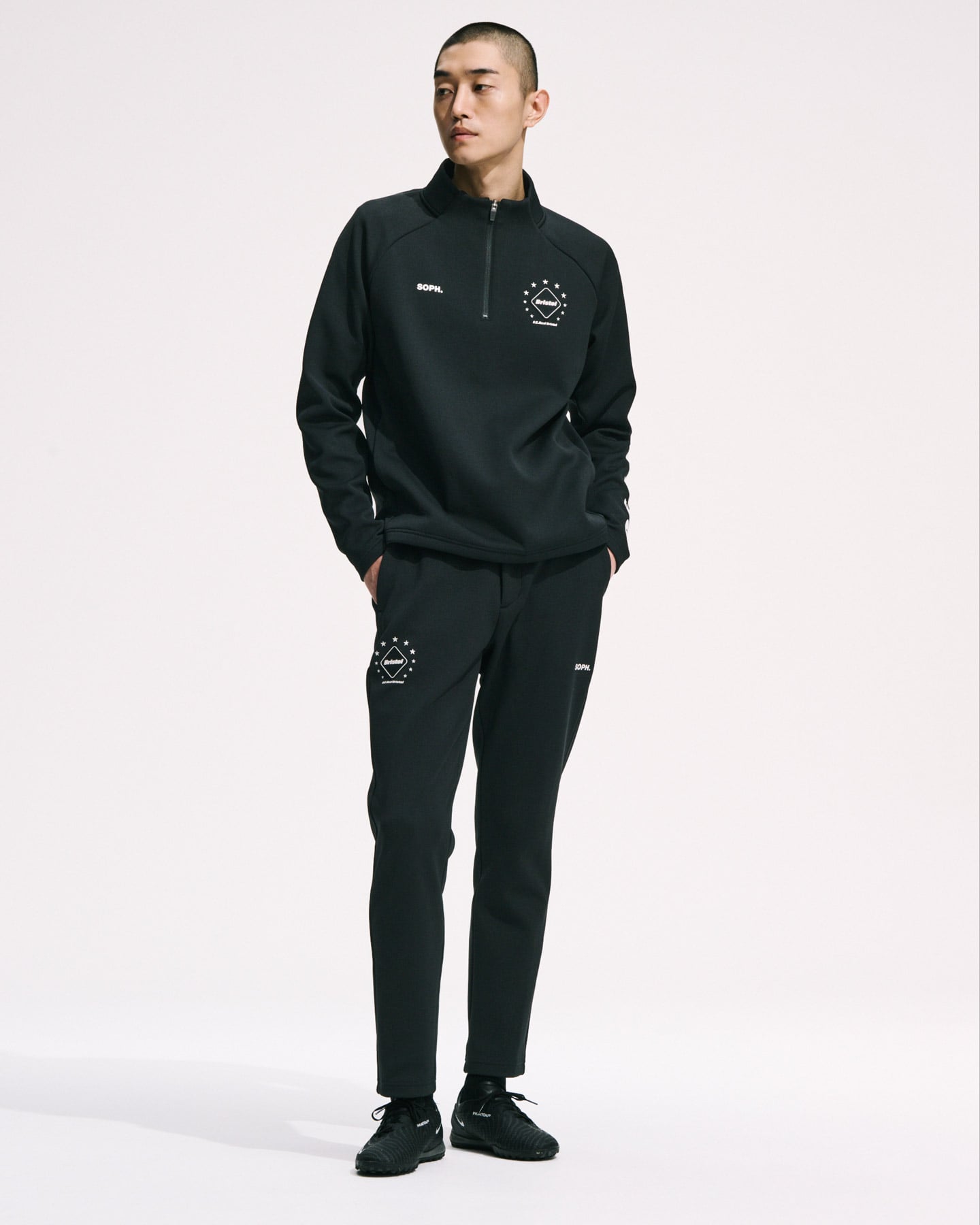 SOPH. | QUARTER KNIT ESSENTIAL HALF-ZIP TOP(M CHARCOAL GRAY):