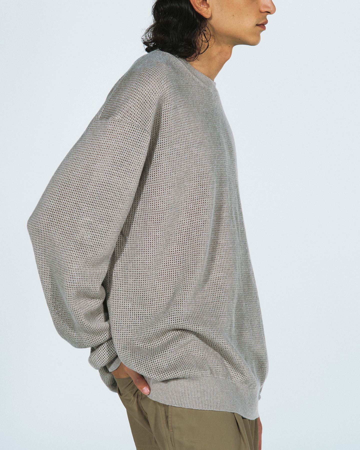SOPH. | LINEN MESH OVERSIZED CREWNECK KNIT(M BLACK):
