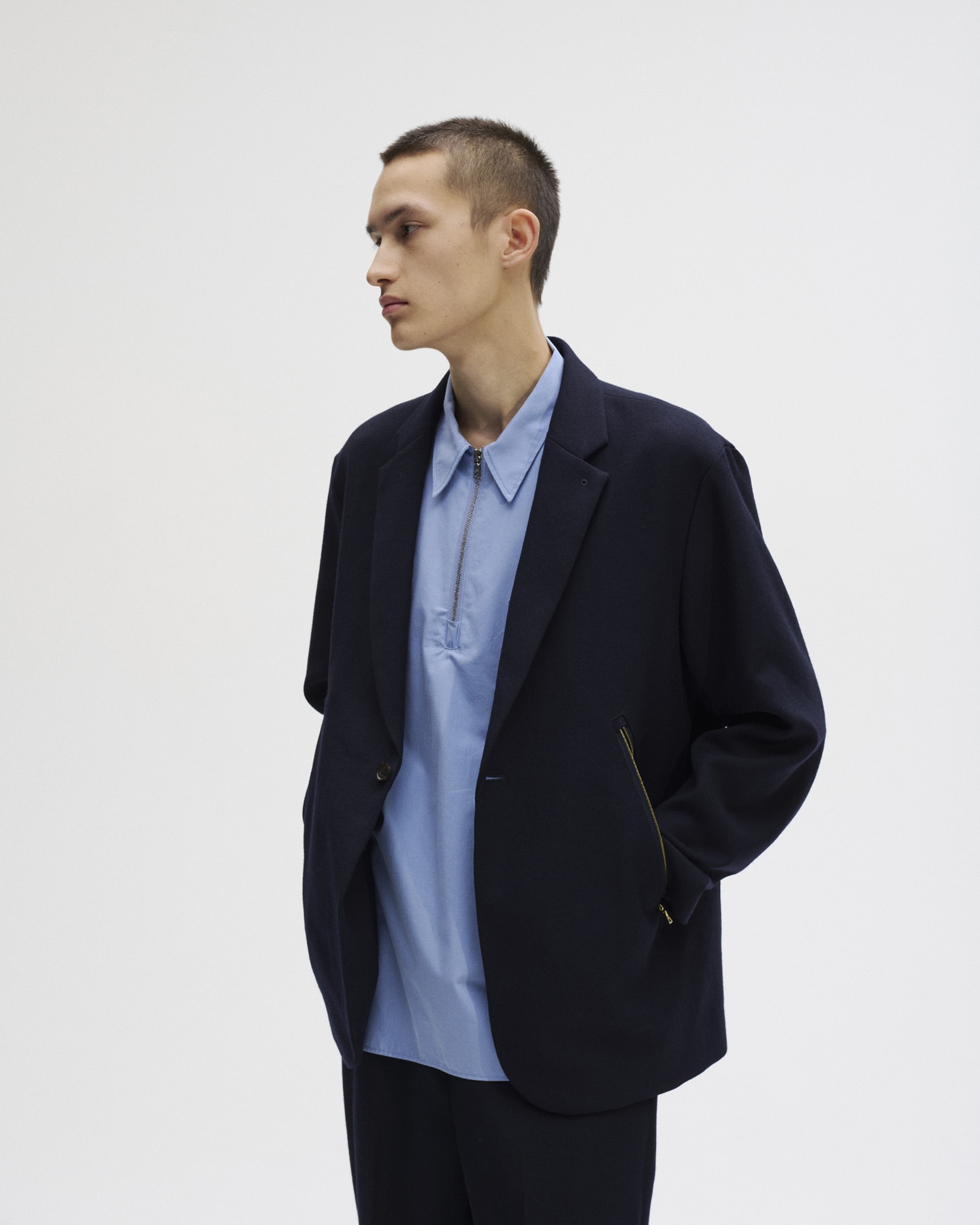 SOPH. | ORGANIC COTTON HALF ZIP S/S SHIRT(M BLACK):