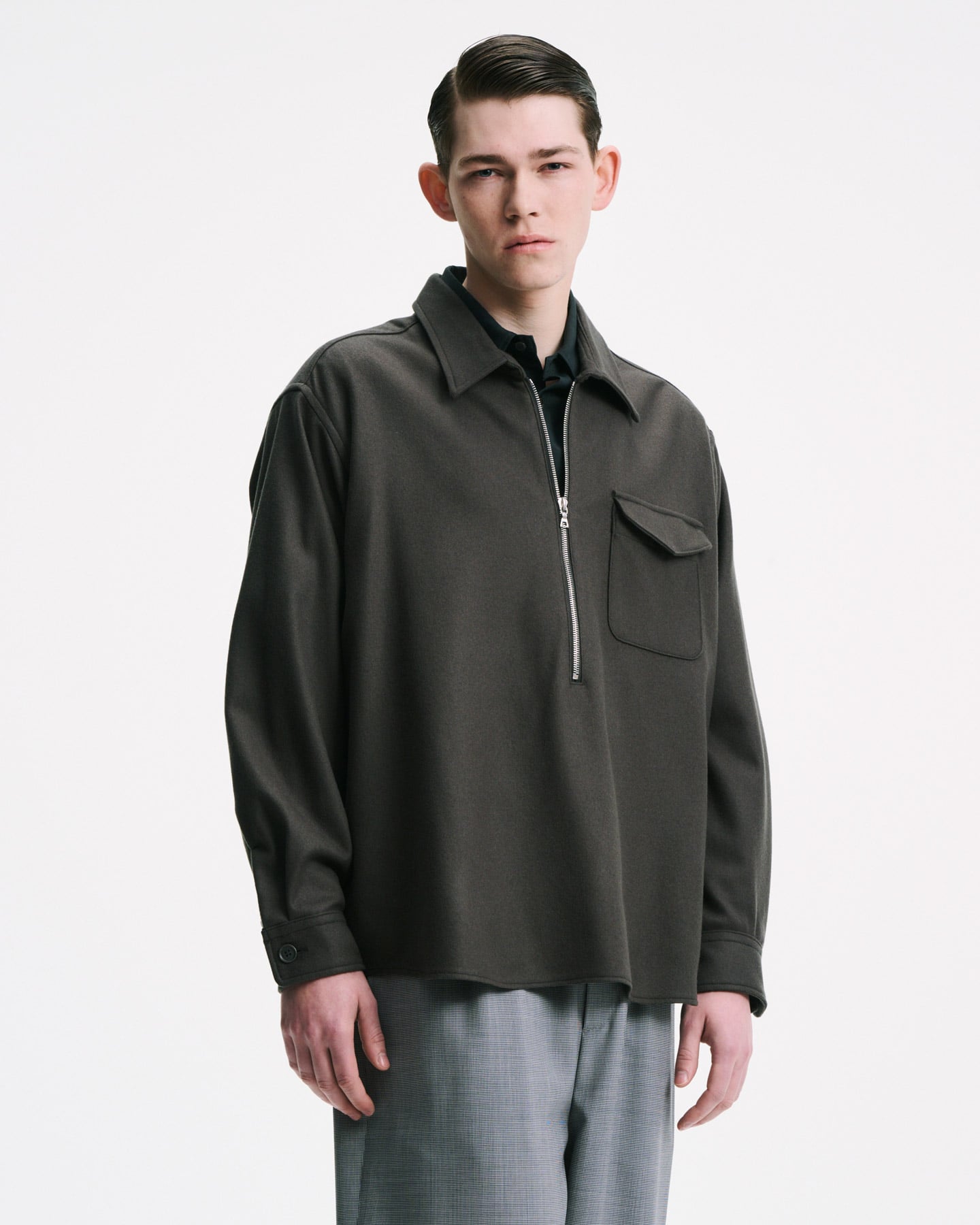 SOPH. | LIGHT MELTON WOOL HALF-ZIP SHIRT(1 (S) CHARCOAL GRAY):