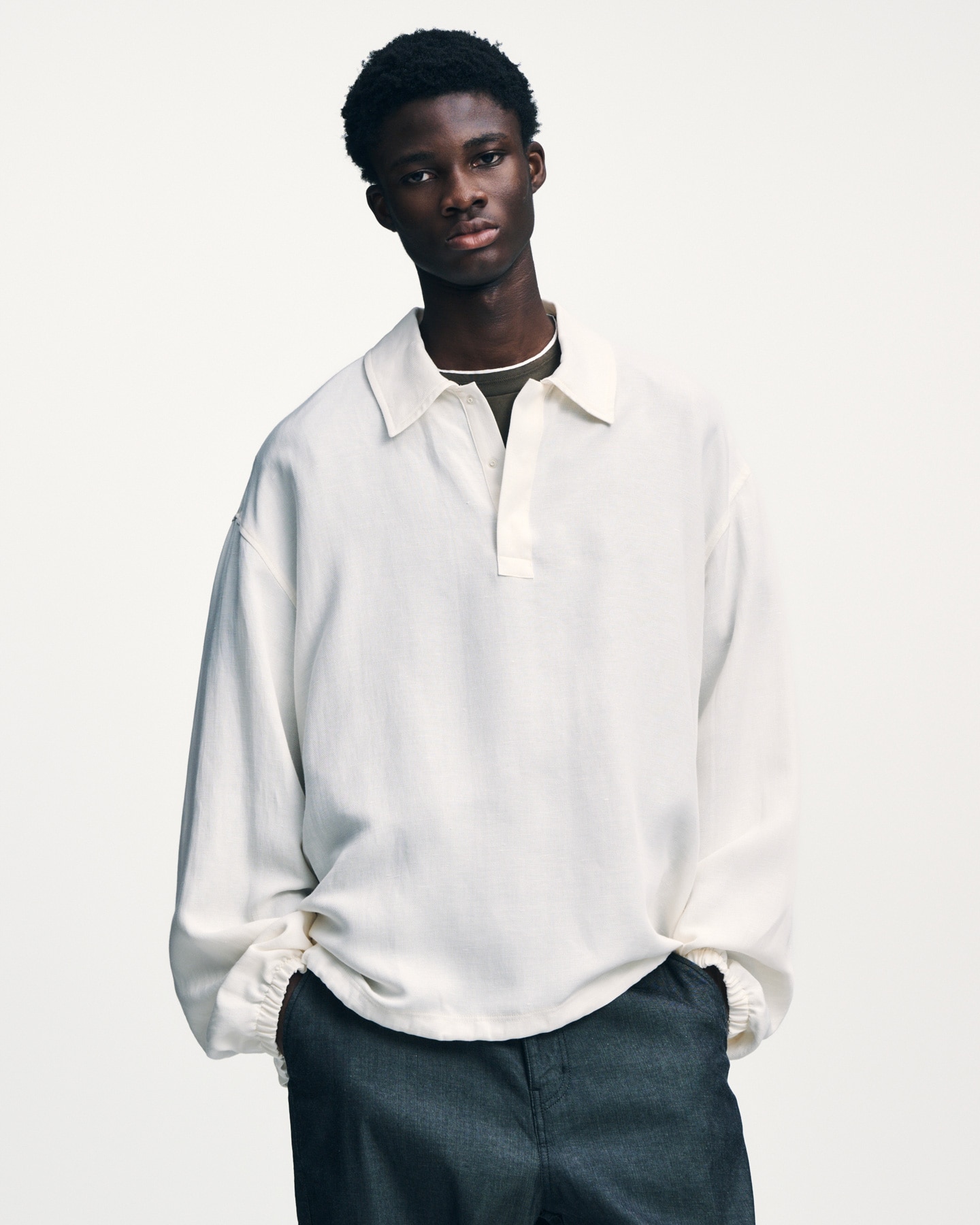 SOPH. | LINEN MESH L/S POLO(2 (M) BLACK): SOPH. | LINEN MESH L/S POLO(2 (M) BLACK):
