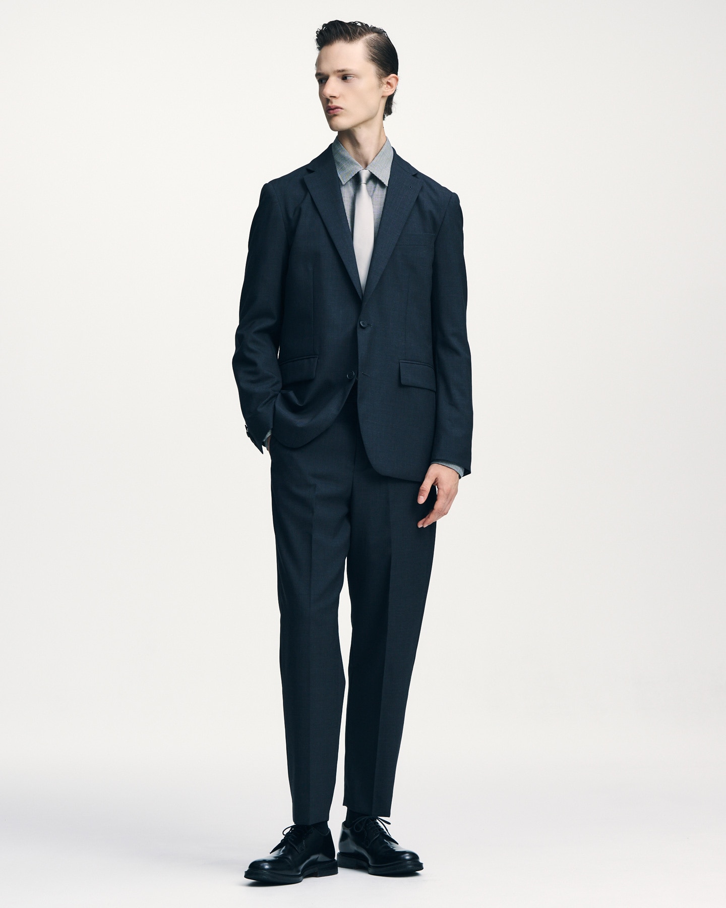 SOPH. | WOOL TROPICAL SHIRRING SLIM-FIT SLACKS(2 (M) CHARCOAL GRAY):