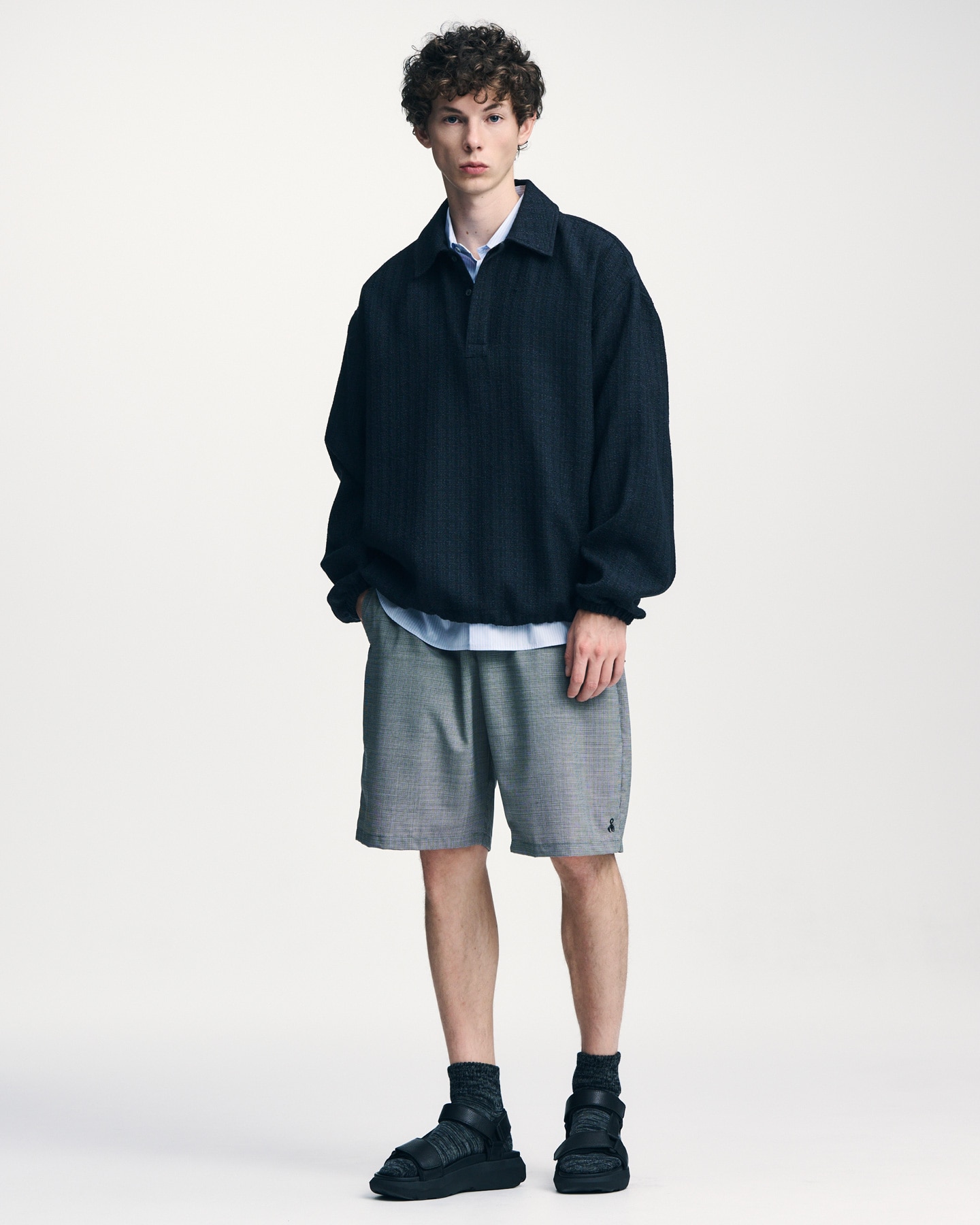 SOPH. | FANCY TWEED POLO SHIRT(2 (M) A (BLACK / NAVY)):