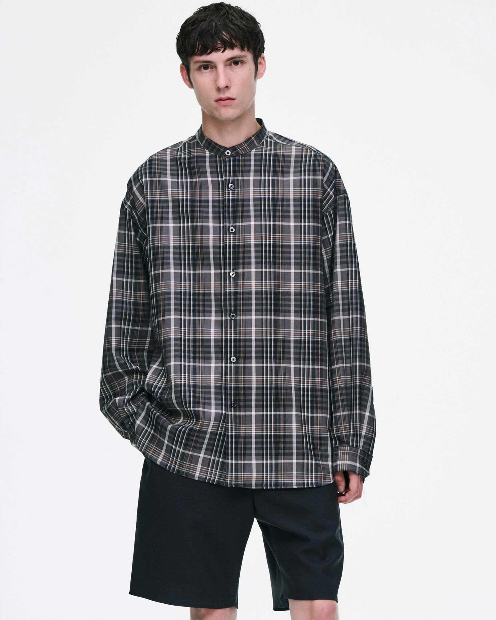 SOPH. | WASHBLE WOOL BAND COLLAR SHIRT(2 (M) BLACK):