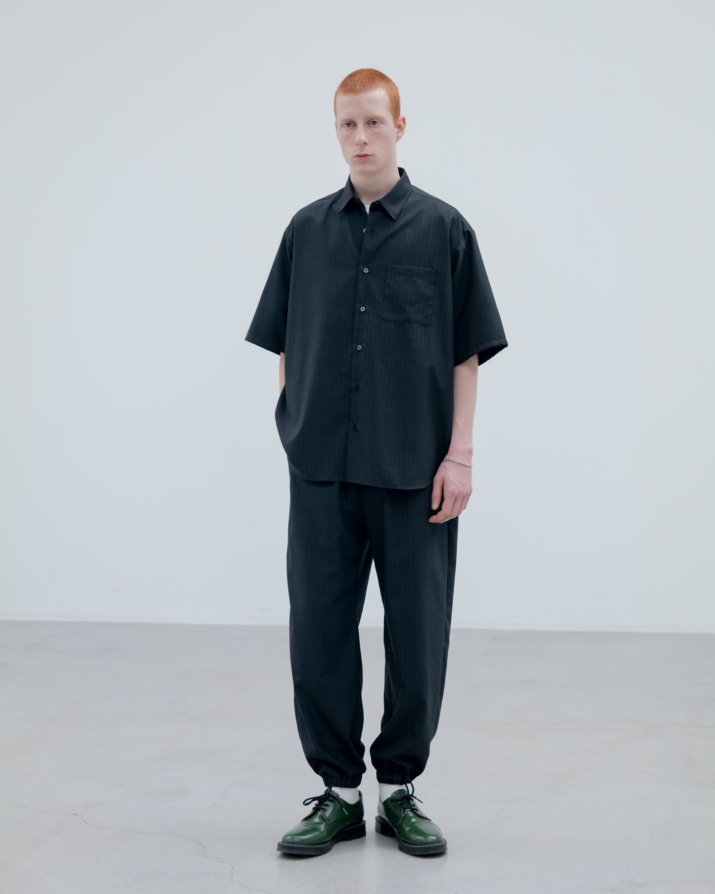 SOPH. | STRETCH WOOL RELAX-FIT S/S SHIRT(2 (M) A (BLACK STRIPE)):