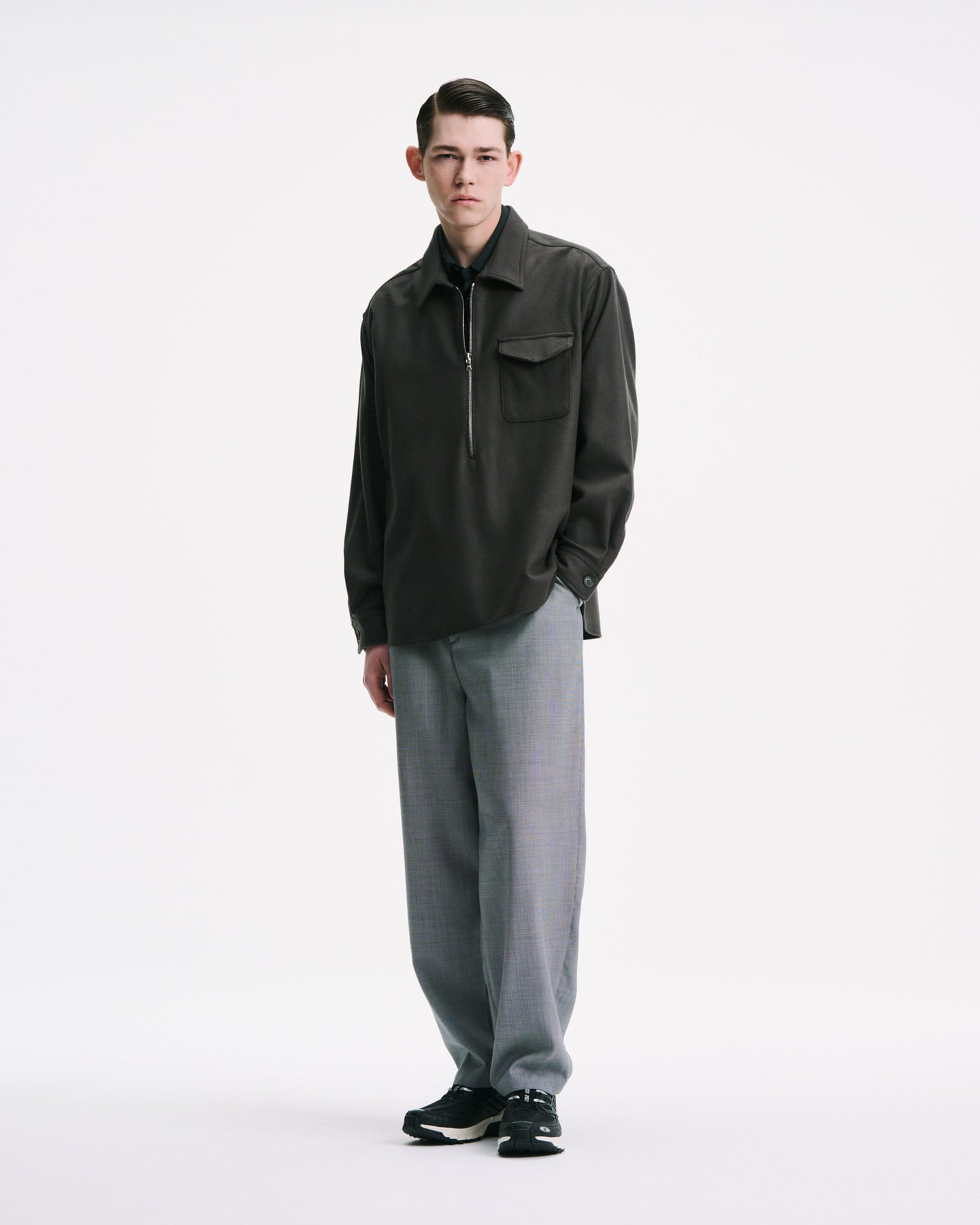 SOPH. | LIGHT MELTON WOOL HALF-ZIP SHIRT(1 (S) CHARCOAL GRAY):
