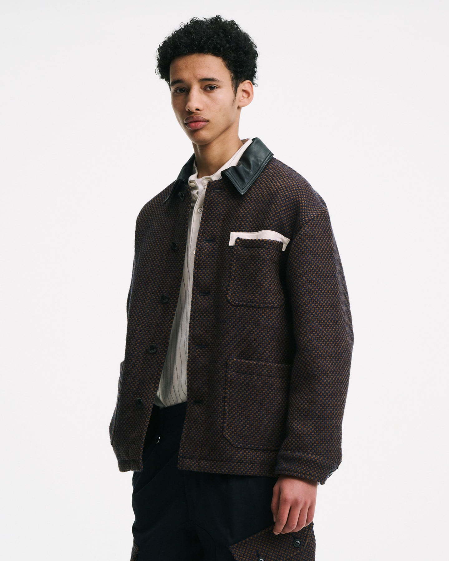 SOPH. | LEATHER COLLAR COVERALL / Kvadrat Sisu(2 (M) NAVY):