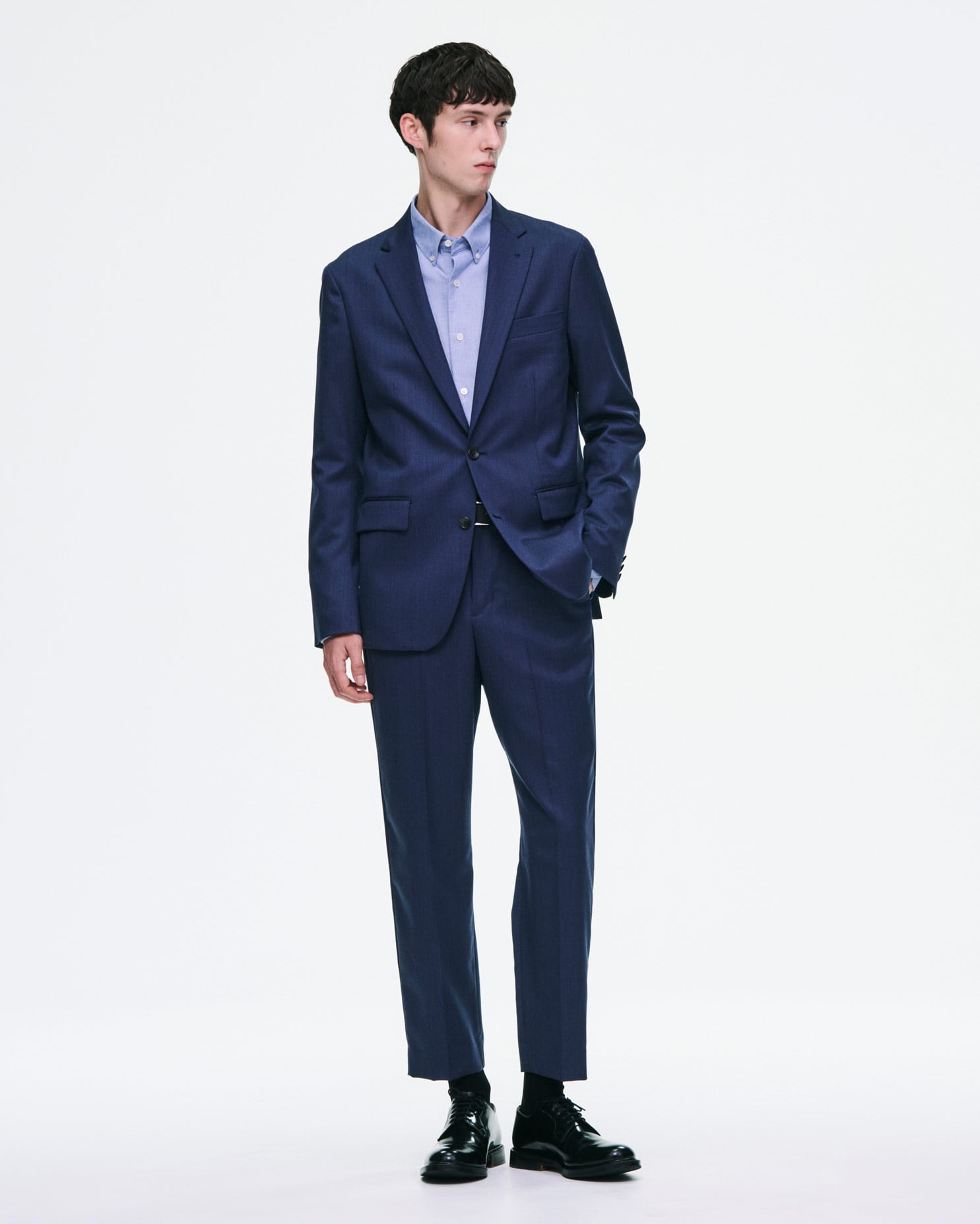 SOPH. | WOOL GABARDINE SLIM-FIT SHIRRING SLACKS(2 (M) NAVY):