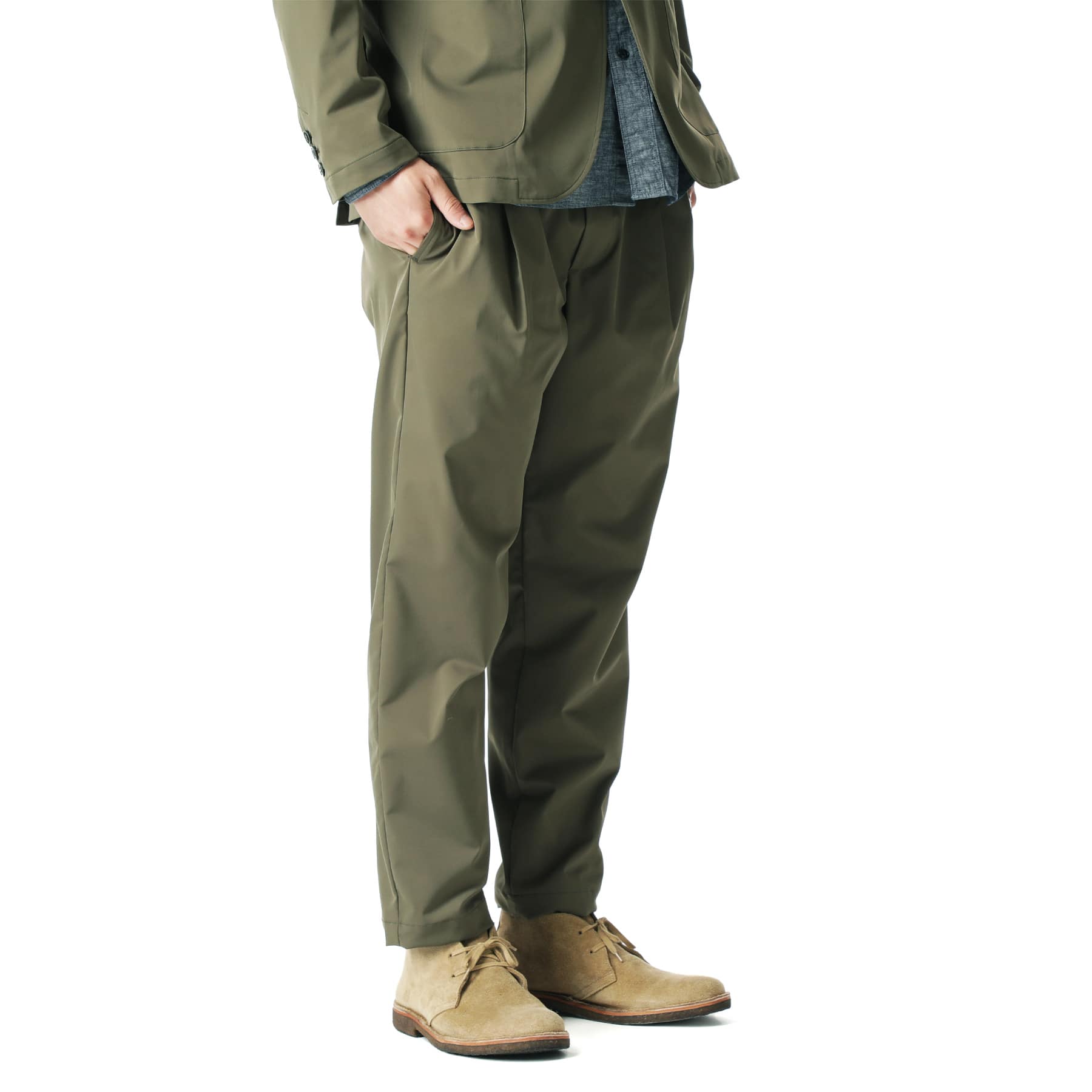 SOPH. | SOLOTEX STRETCH TWILL 1TUCK WIDE TAPERED EASY PANTS(2 KHAKI):