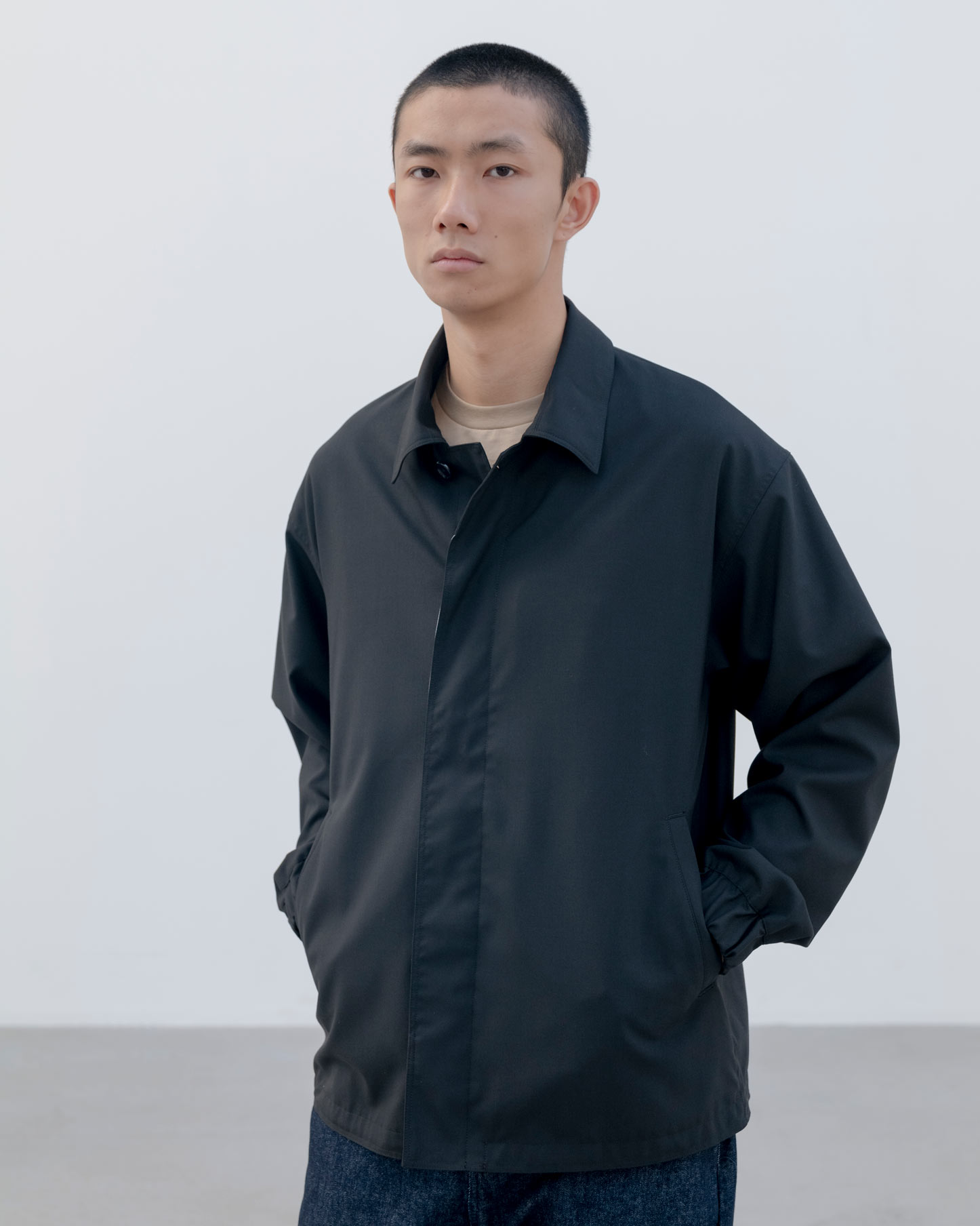 SOPH. | STRETCH WOOL FLY FRONT BLOUSON(4 (XL) BLACK):