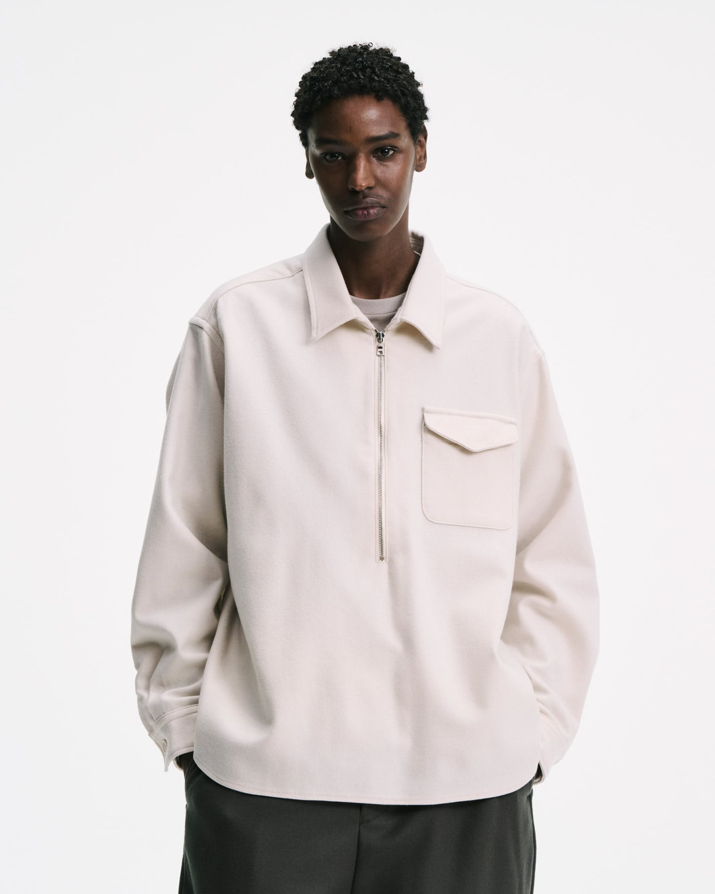 SOPH. | LIGHT MELTON WOOL HALF-ZIP SHIRT(1 (S) CHARCOAL GRAY):