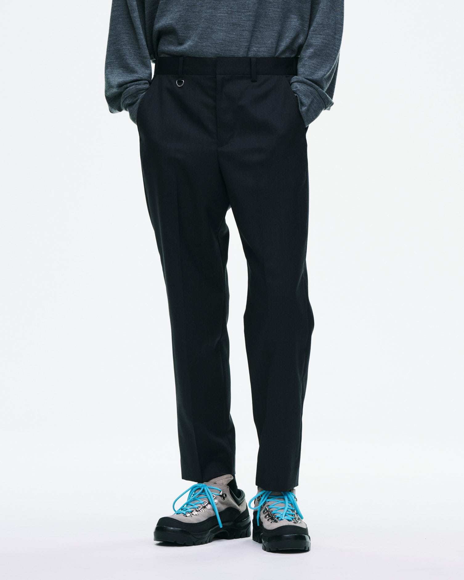 SOPH. | WOOL GABARDINE SLIM-FIT SHIRRING SLACKS(2 (M) NAVY):