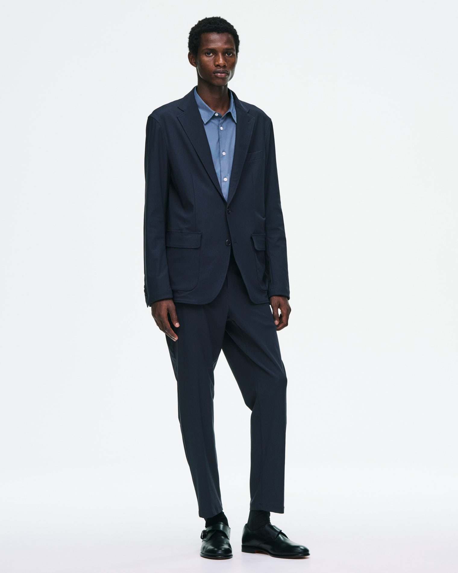 SOPH. | 4-WAY STRETCH SLIM-FIT SHIRRING SLACKS(2 (M) NAVY):