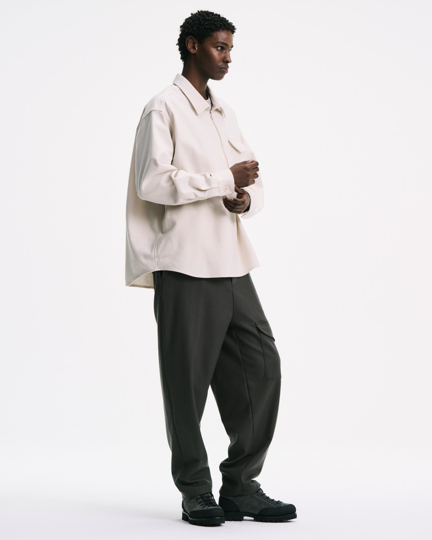 SOPH. | LIGHT MELTON WOOL HALF-ZIP SHIRT(3 (L) BLACK):