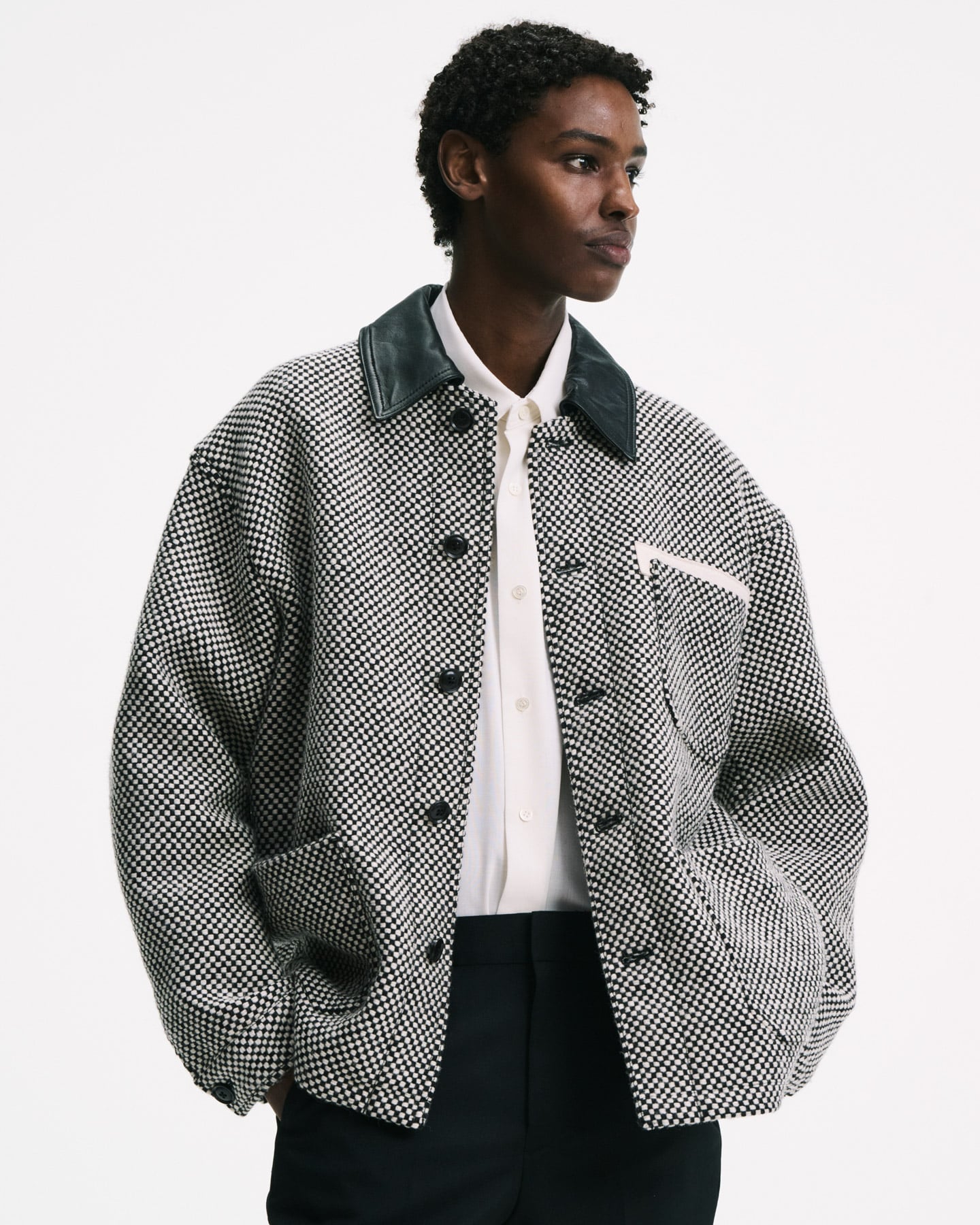 SOPH. | LEATHER COLLAR COVERALL / Kvadrat Sisu(2 (M) NAVY):