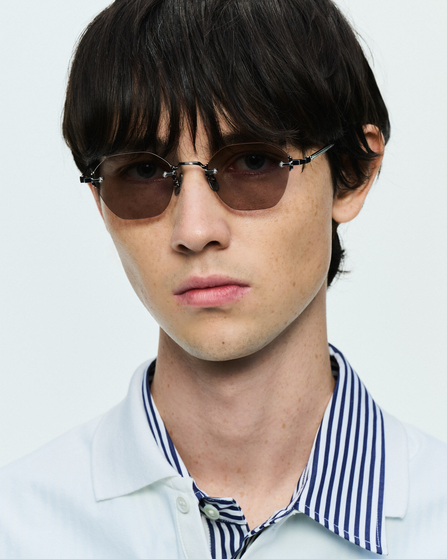 SOPH. | TITANIUM RIMLESS SUNGLASSES HEXAGON(FREE SILVER (GRAY)):