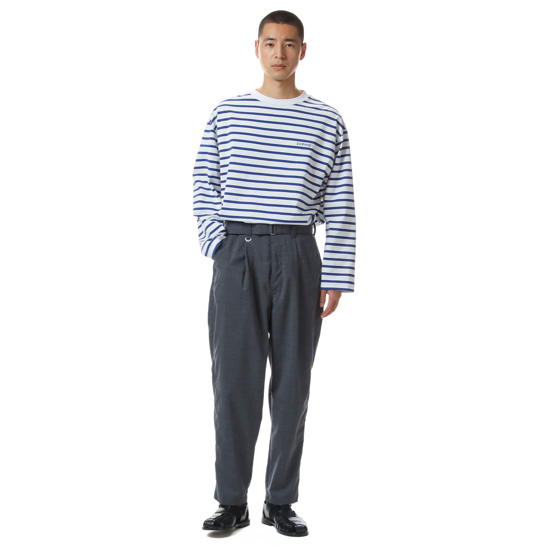 SOPH. | WIDE BELTED BAGGY TUCK TAPERED PANTS(M CHARCOAL GRAY):