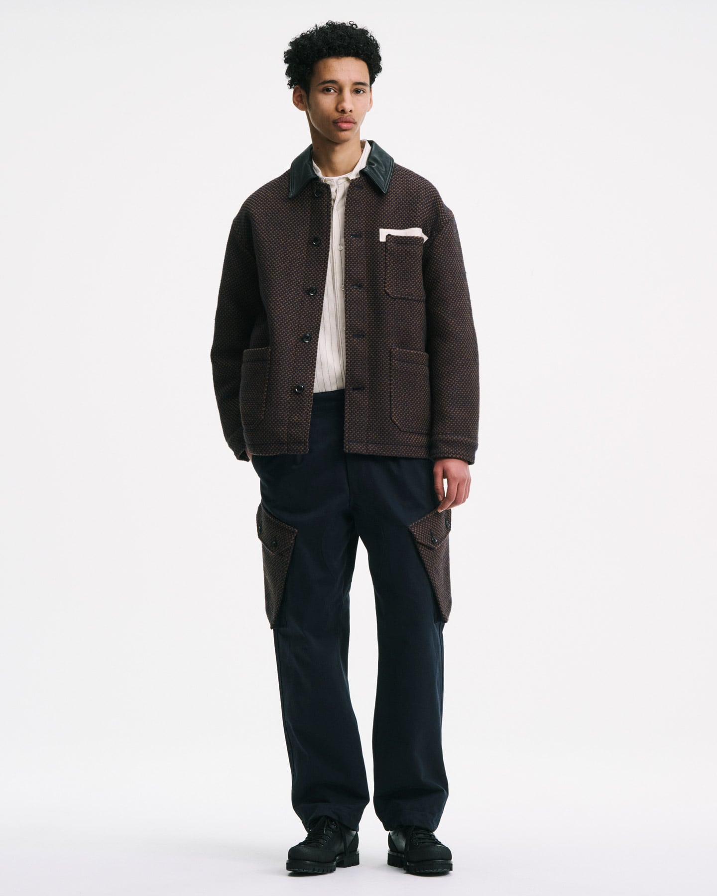 SOPH. | LEATHER COLLAR COVERALL / Kvadrat Sisu(2 (M) BLACK):