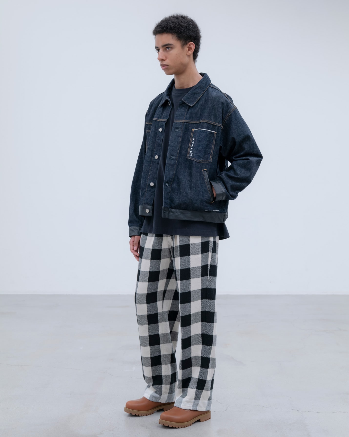 SOPH. | LEATHER ASSEMBLED DENIM TRUCKER JACKET(2 (M) INDIGO):
