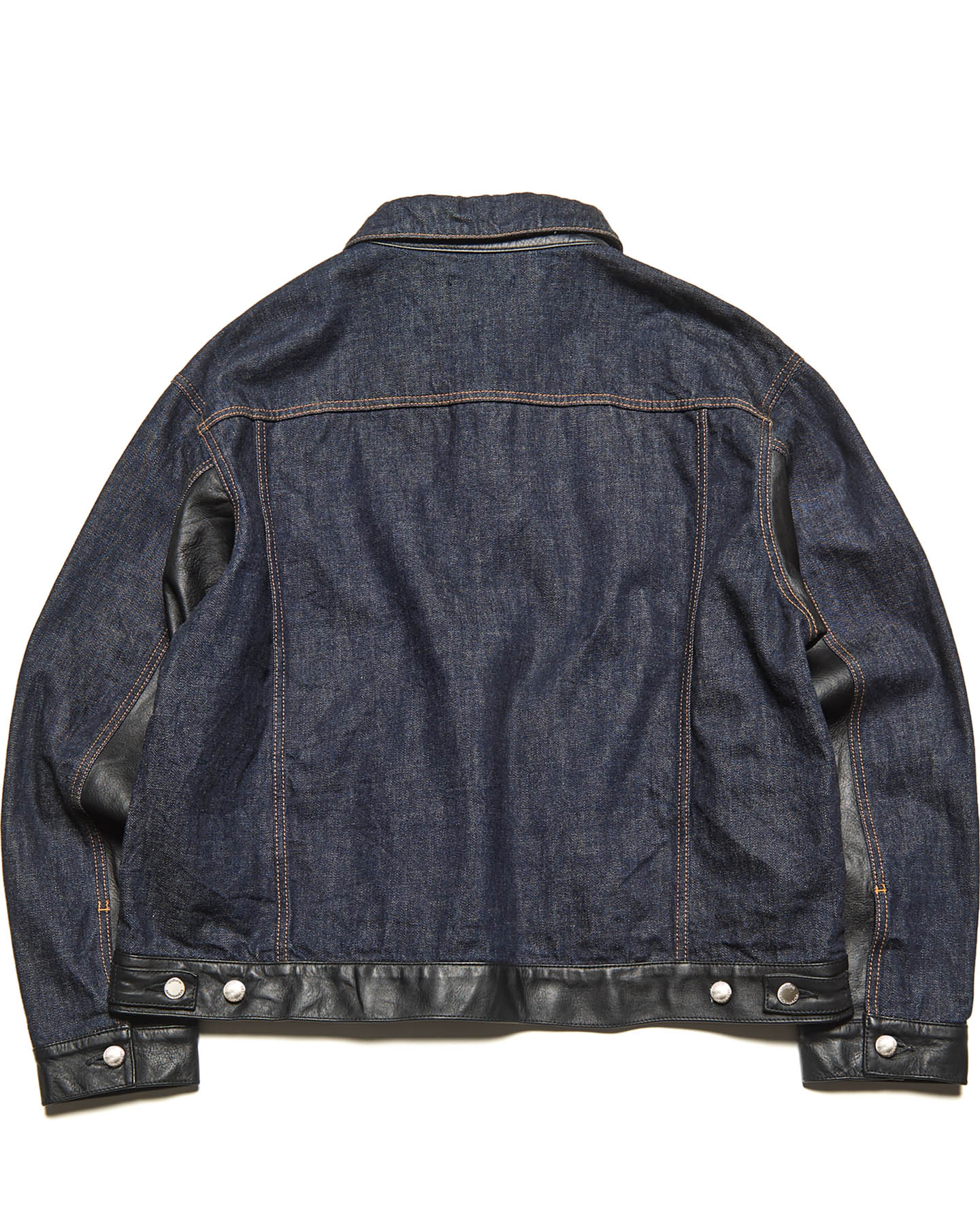 最終価格!!ダークデニム ボタン付きジャケット 38 SOPH. | LEATHER ASSEMBLED DENIM TRUCKER JACKET(2 (M) INDIGO):