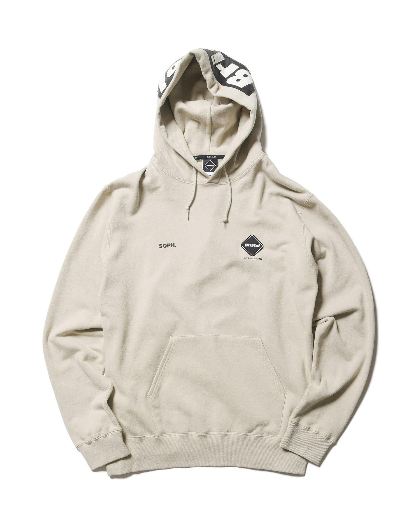 SOPH. | SYNTHETIC LEATHER APPLIQUE TEAM SWEAT HOODIE(M BEIGE):