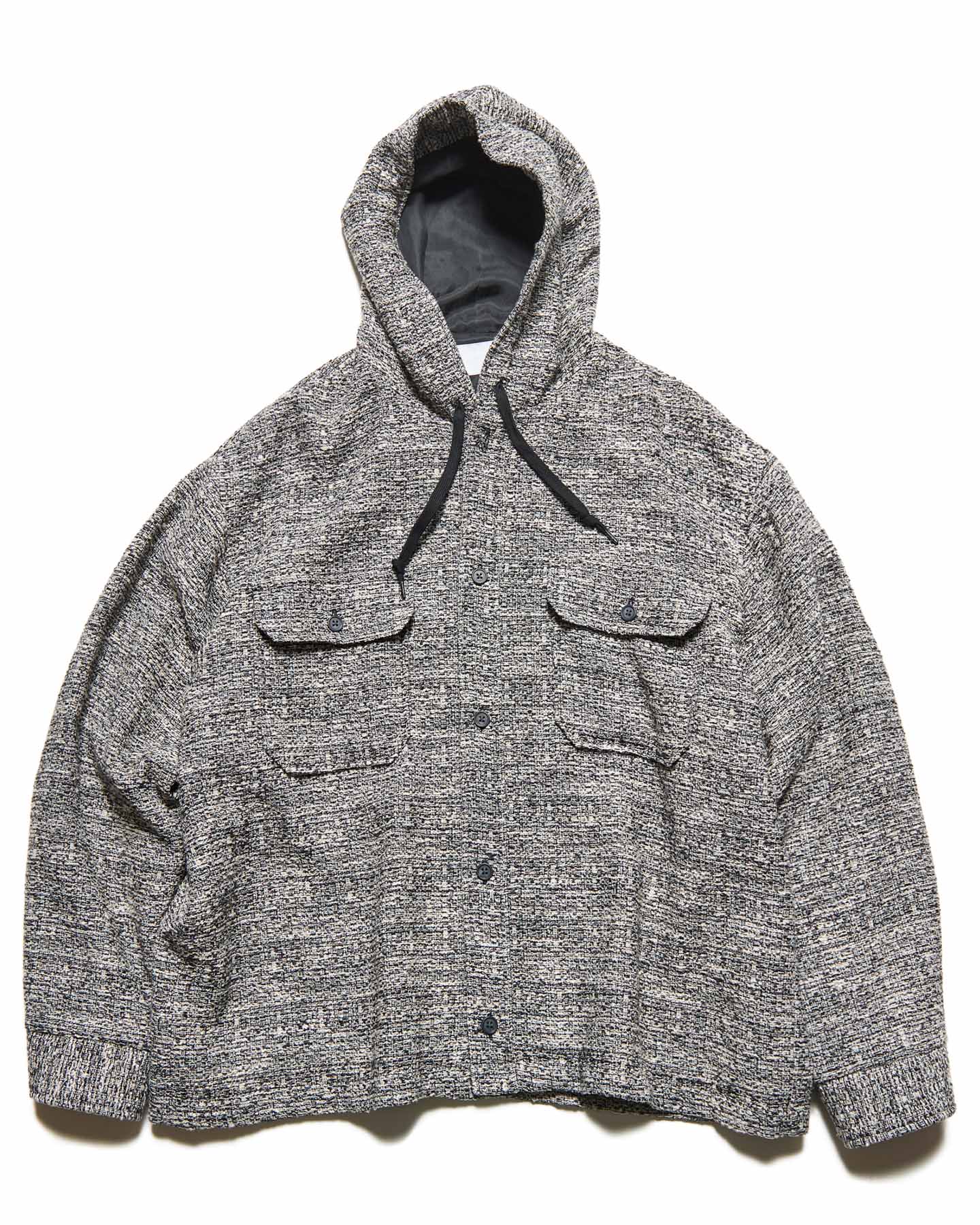 SOPH. | FANCY TWEED HOODED SHIRT(2 (M) B (BLACK / WHITE)):