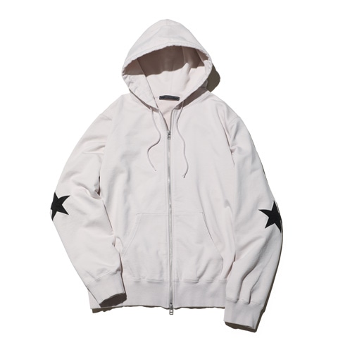 SOPH. | STAR ELBOW PATCHED ZIP UP SWEAT HOODIE(M LIGHT BROWN):